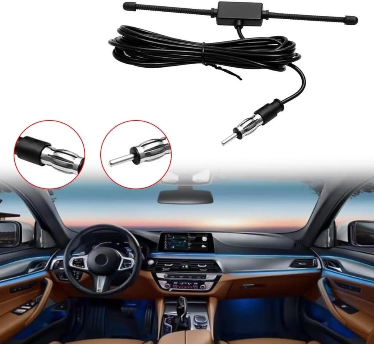 آنتن رادیو AM FM استریو خودرو جهانی 5dB با کانکتور DIN برای خودرو، کامیون، SUV، قایق (3 متر)