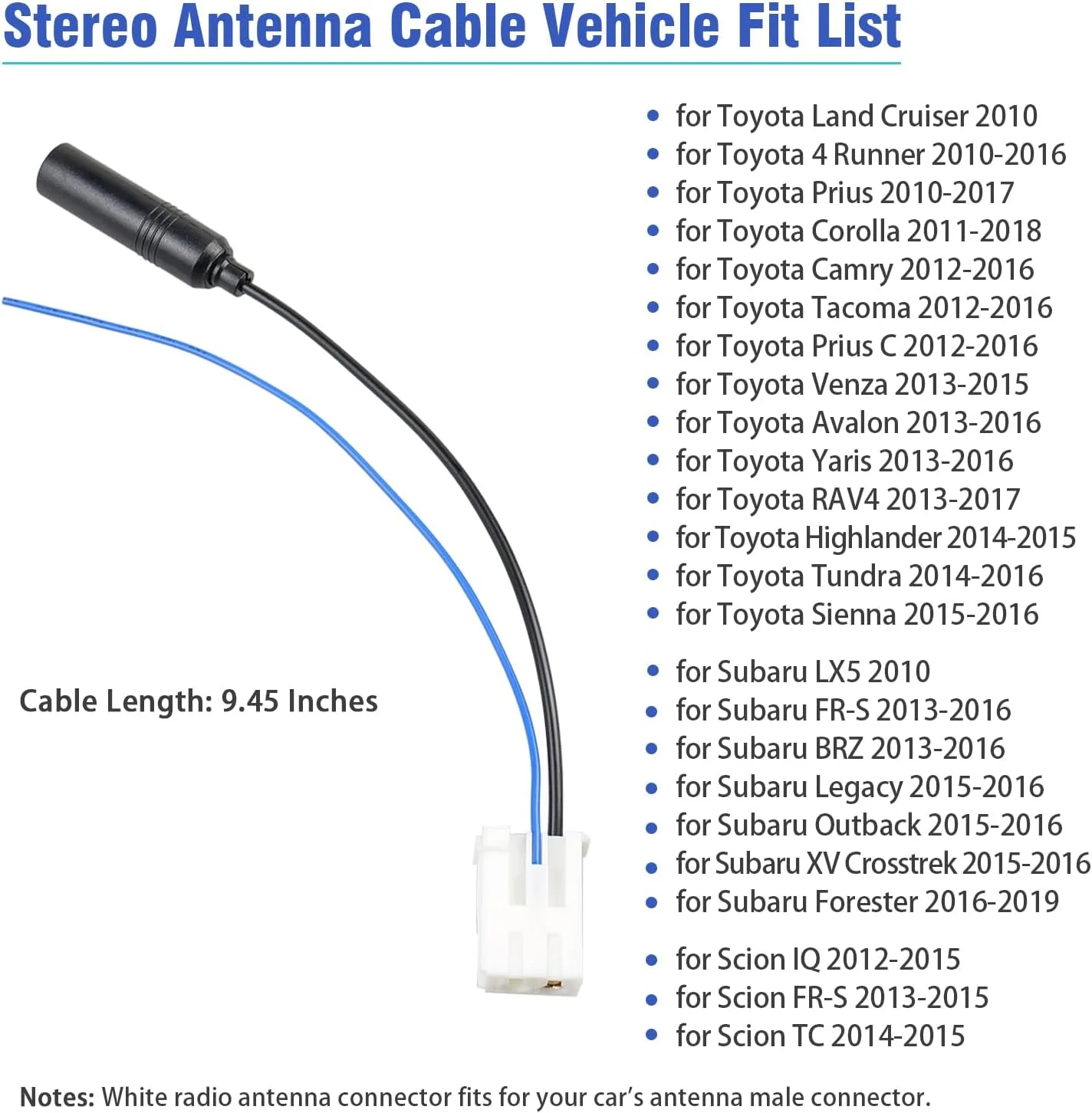 آداپتور آنتن رادیویی مادگی مناسب برای تویوتا کمری، راو4، کرولا، هایلندر، سیینا، تاکوما، پریوس، سوبارو فارستر، اوت بک، سایون، سیم اتصال آنتن استریو خودرو
