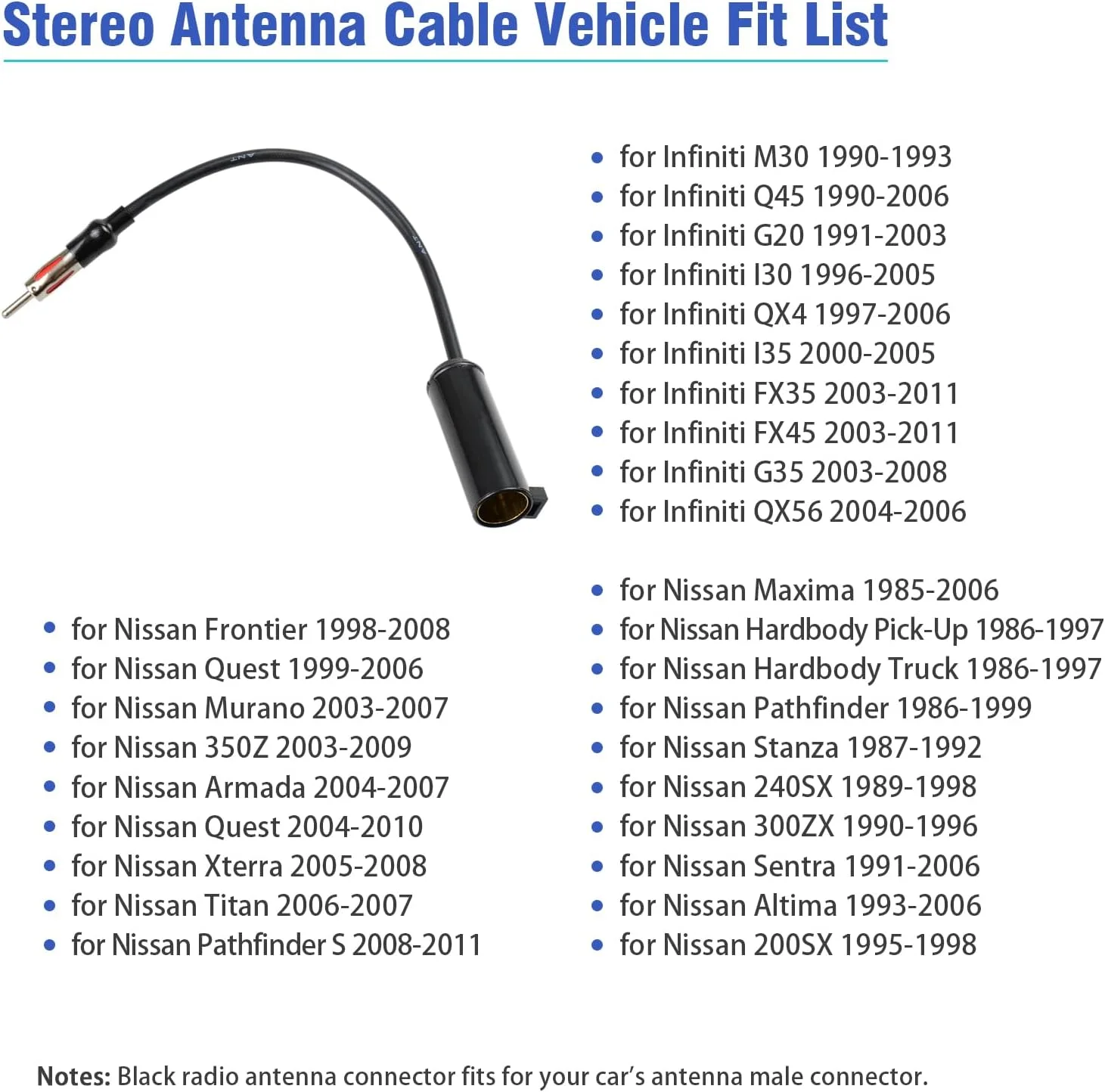 آداپتور آنتن رادیویی مناسب برای نیسان آلتیما، ایکس تریل، مورانو، سنترا، فرانتیر، اکسترا، پث‌فایندر، اینفینیتی، کانکتور آنتن استریوی خودرو، سیم‌کشی