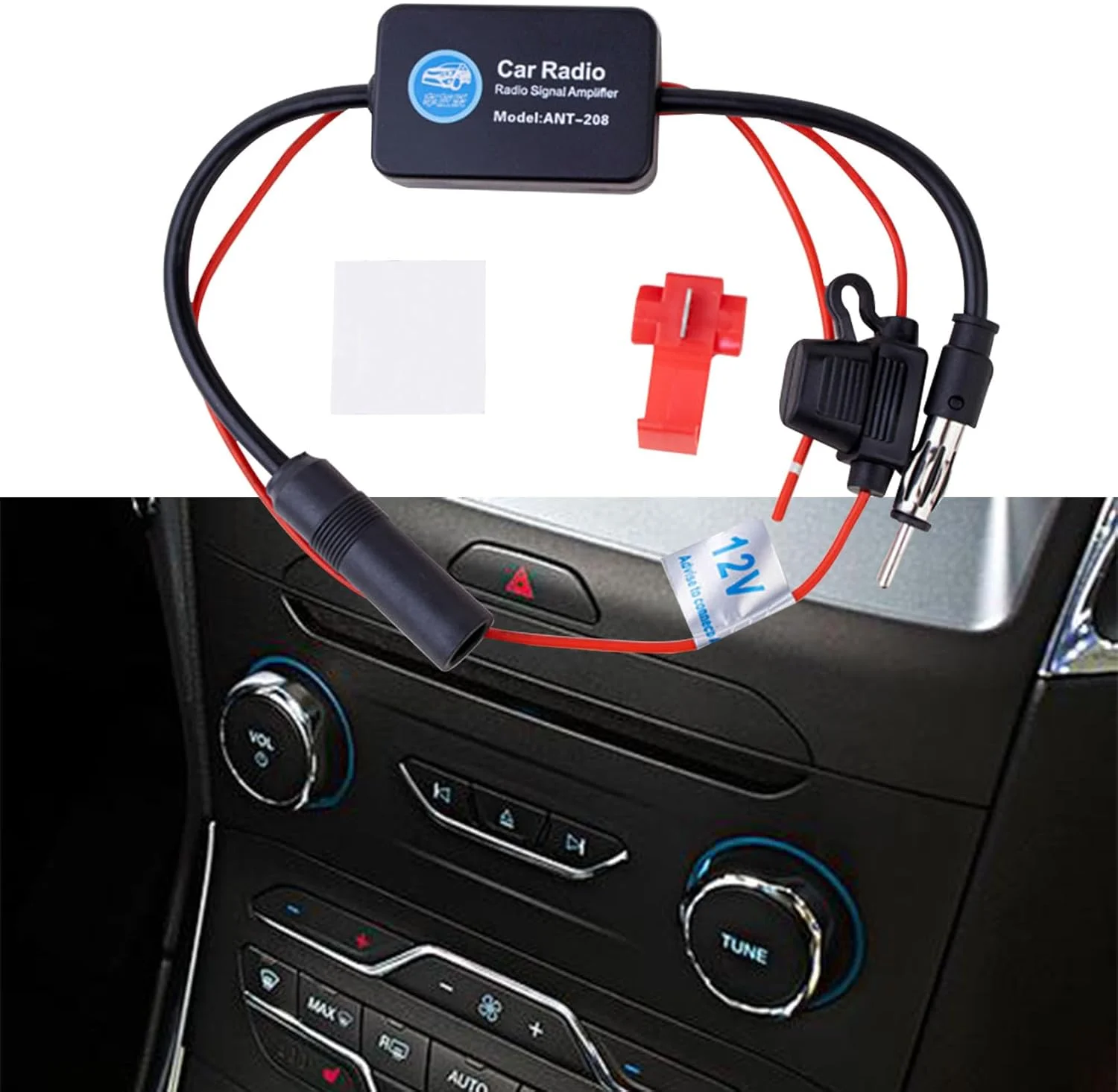 تقویت کننده آنتن خودرو هائوبو، تقویت کننده سیگنال آنتن رادیو FM استریو خودرو، آداپتور اتصال دهنده DIN منبع تغذیه 12 ولت برای گیرنده واحد اصلی رسانه استریو رادیویی صوتی خودرو SUV کامیون دریایی