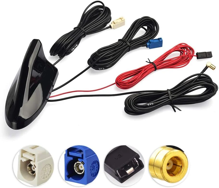 آنتن رادیویی خودرو Eightwood DAB+ DAB، اسپلیتر DAB، آداپتور SMB Fakra GPS، آنتن AM/FM به DAB، آنتن سقفی کوسه ای، تقویت کننده سیگنال، پلاگین SMB با کابل RG174 500cm برای رادیو GPS DAB FM