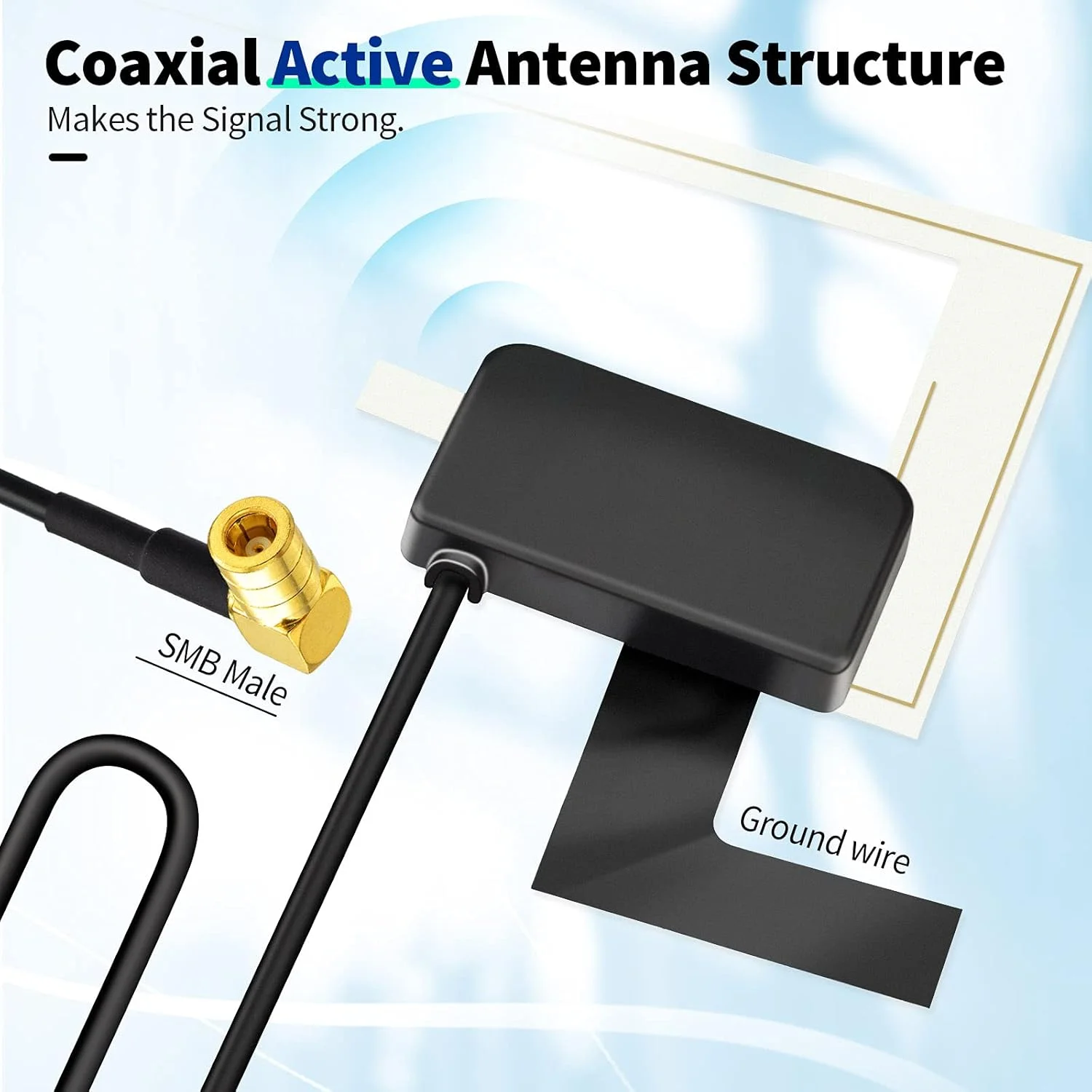 آنتن خودرو DAB Eightwood، جایگزین آنتن رادیو دیجیتال خودرو با پلاگ SMB، کابل 3 متری، نصب روی شیشه جلو، مناسب برای پایونیر، کلاریون و آلپاین