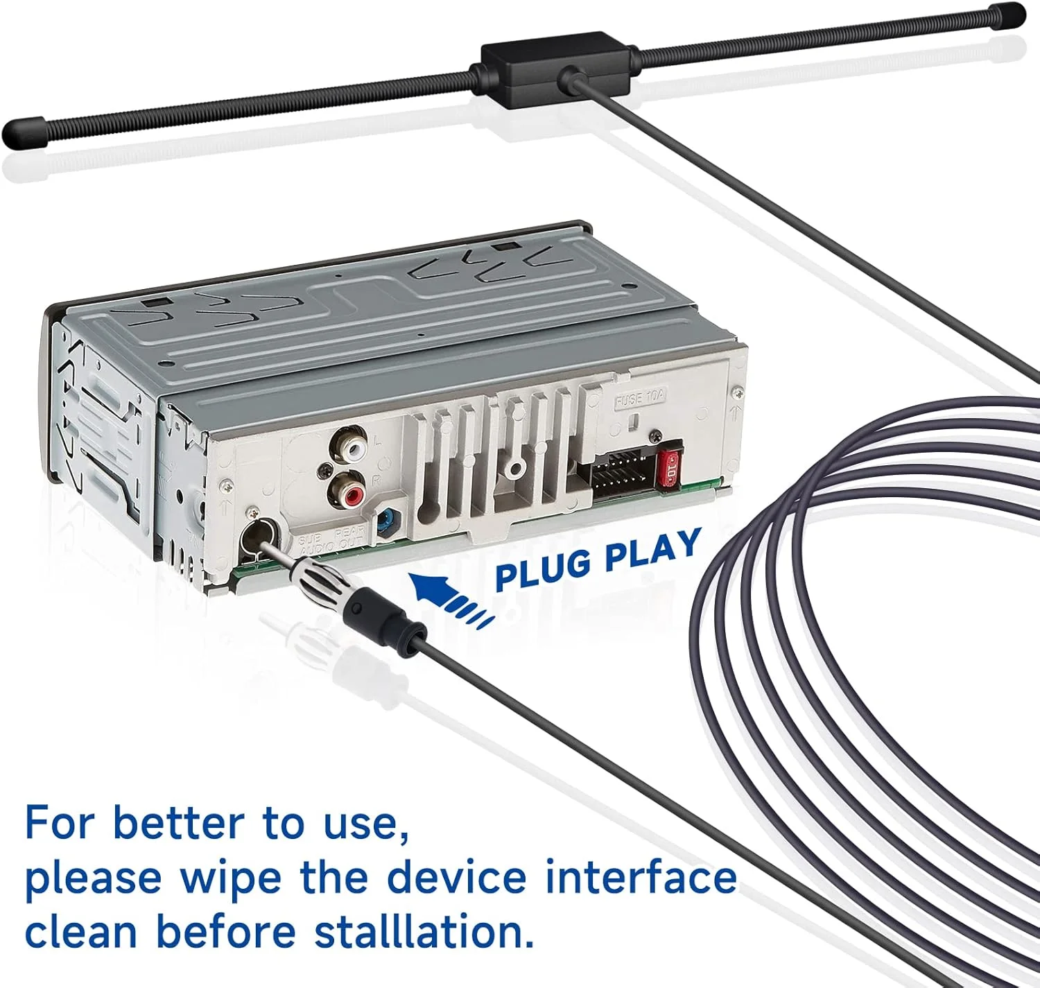 آنتن رادیو FM خودرو Bingfu با فیش DIN، آنتن جهانی استریو خودرو FM، آنتن پچ شیشه جلو با کابل افزایش طول 3 متری برای خودرو، کامیون، SUV، گیرنده تیونر استریو رادیویی