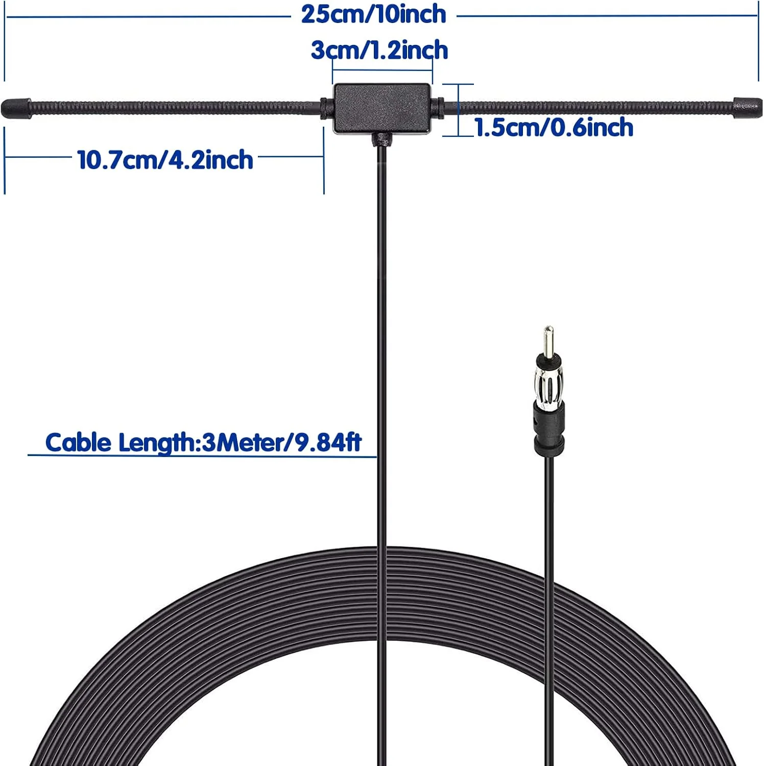 آنتن رادیو FM خودرو Bingfu با فیش DIN، آنتن جهانی استریو خودرو FM، آنتن پچ شیشه جلو با کابل افزایش طول 3 متری برای خودرو، کامیون، SUV، گیرنده تیونر استریو رادیویی