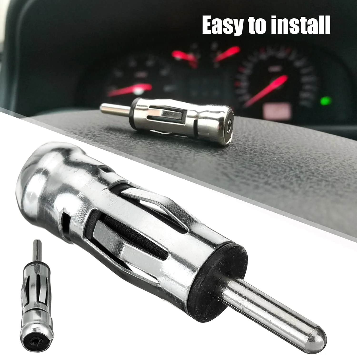 دو عدد تبدیل سوکت ISO به دوشاخه DIN، تبدیل کننده آداپتور آنتن هوایی رادیویی ISO به Din، آداپتور استریوی خودروی جهانی، اتصال دهنده آداپتور آنتن هوایی خودرو برای گیرنده استریوی صوتی خودرو (نقره ای)