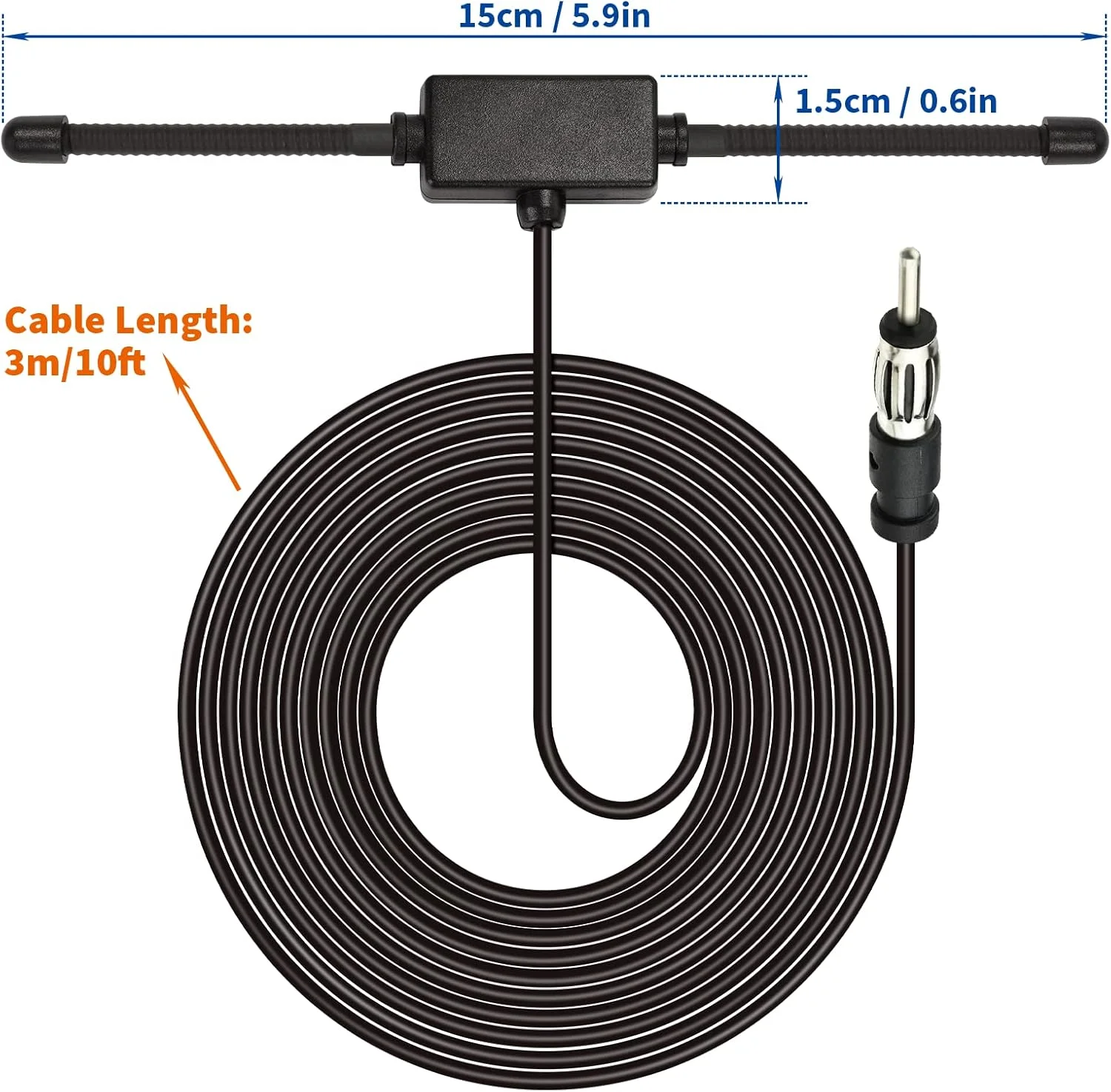 آنتن دوقطبی AM FM استریو خودرو جهانی Bingfu، آنتن رادیویی AM FM با نصب چسبی مخفی برای گیرنده تیونر استریو رادیویی خودرو، کامیون، SUV، کابل 3 متری با کانکتور DIN