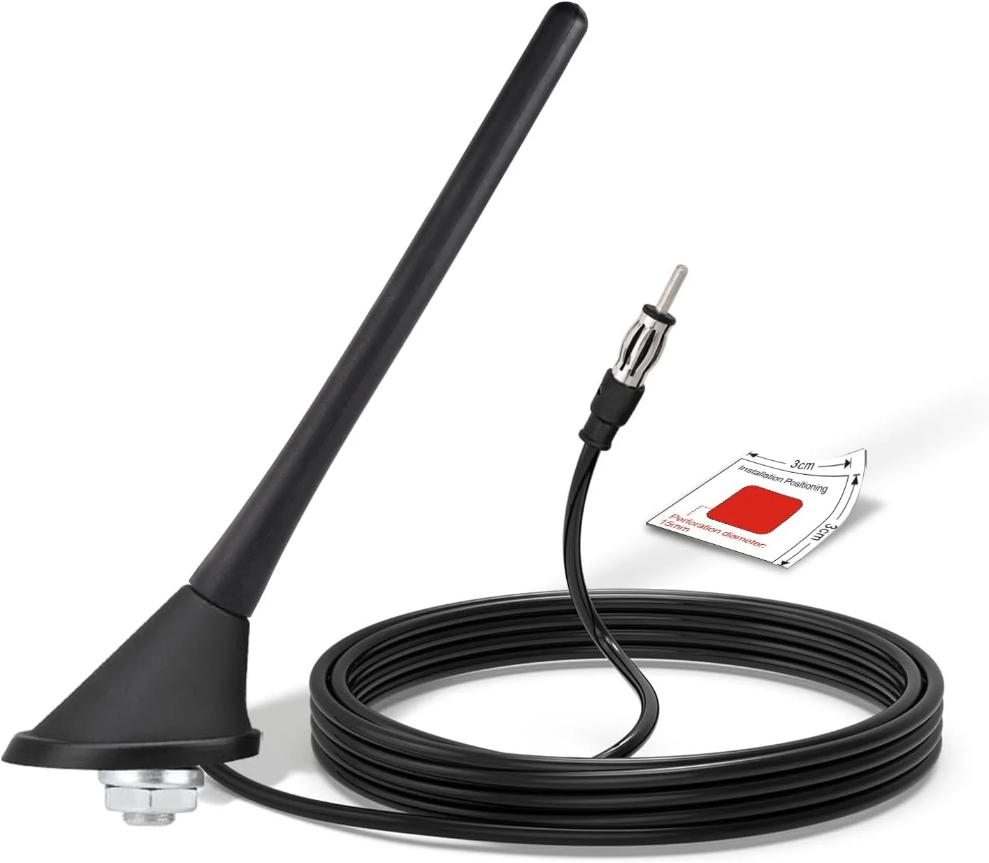 آنتن رادیو استریو خودرو Bingfu، آنتن FM/AM یونیورسال با نصب روی سقف، به همراه پایه نصب، کابل 5 متری و کانکتور DIN برای خودرو، کامیون، گیرنده استریو SUV