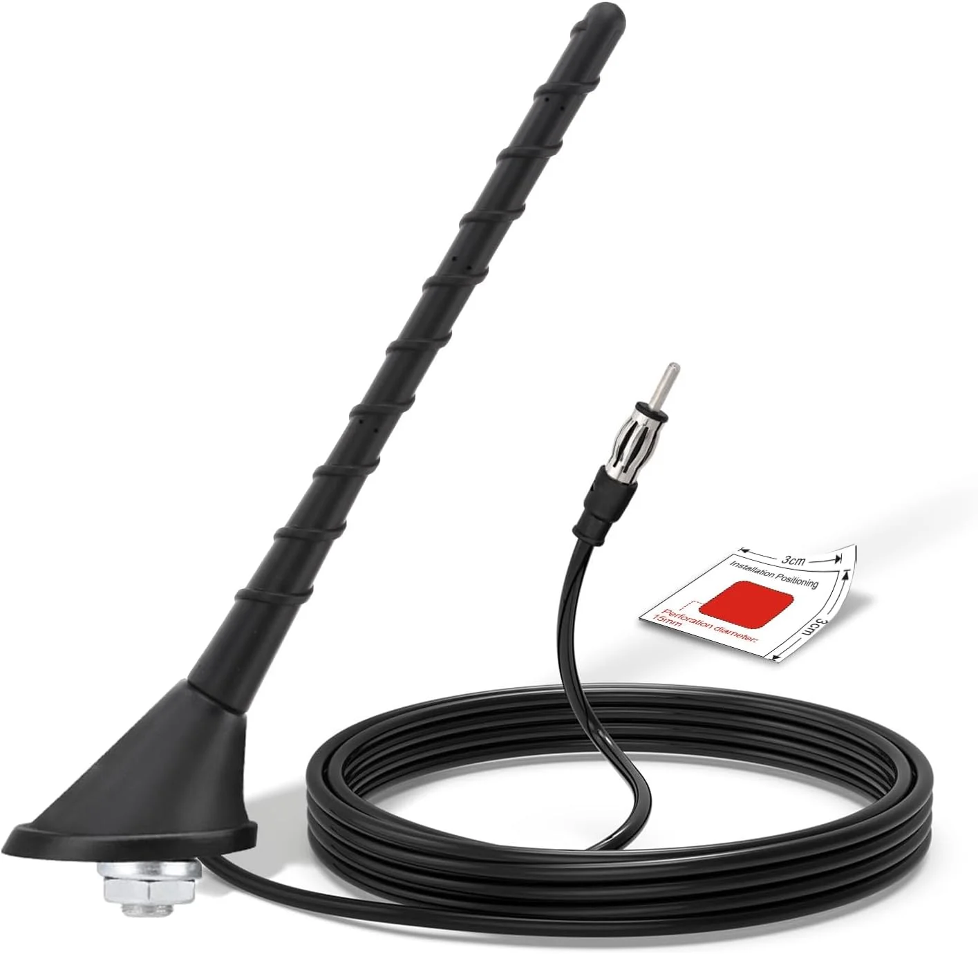 آنتن رادیو خودرو Bingfu، آنتن FM/AM یونیورسال 24 سانتی‌متری با پایه نصب، کابل 5 متری، کانکتور DIN برای خودرو، کامیون، گیرنده استریو SUV