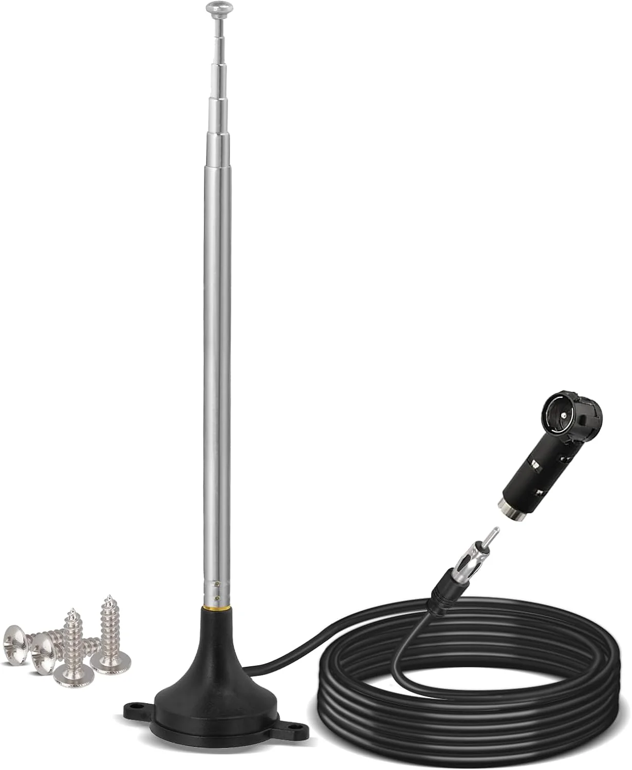 آنتن رادیو خودرو Bingfu، آنتن استریو AM/FM با نصب مغناطیسی و پیچی، کابل 3 متری، پلاگ DIN، آداپتور ISO برای خودرو، کامیون، گیرنده تیونر استریو رادیویی SUV