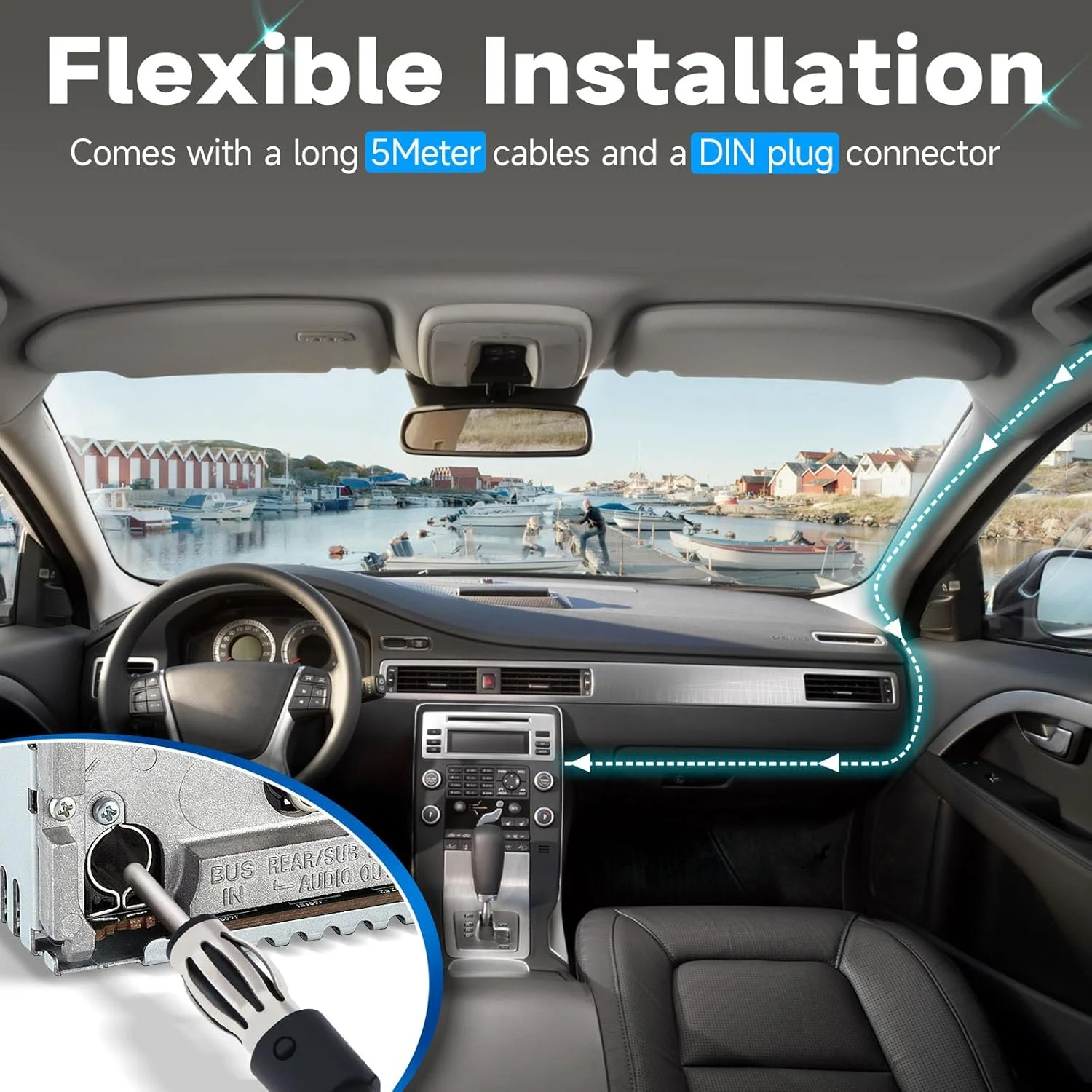 آنتن خودرو Bingfu، آنتن رادیویی FM/AM با پایه نصب سقفی خودرو، کابل 5 متری، پلاگین DIN برای خودرو، کامیون، گیرنده هدست استریو SUV