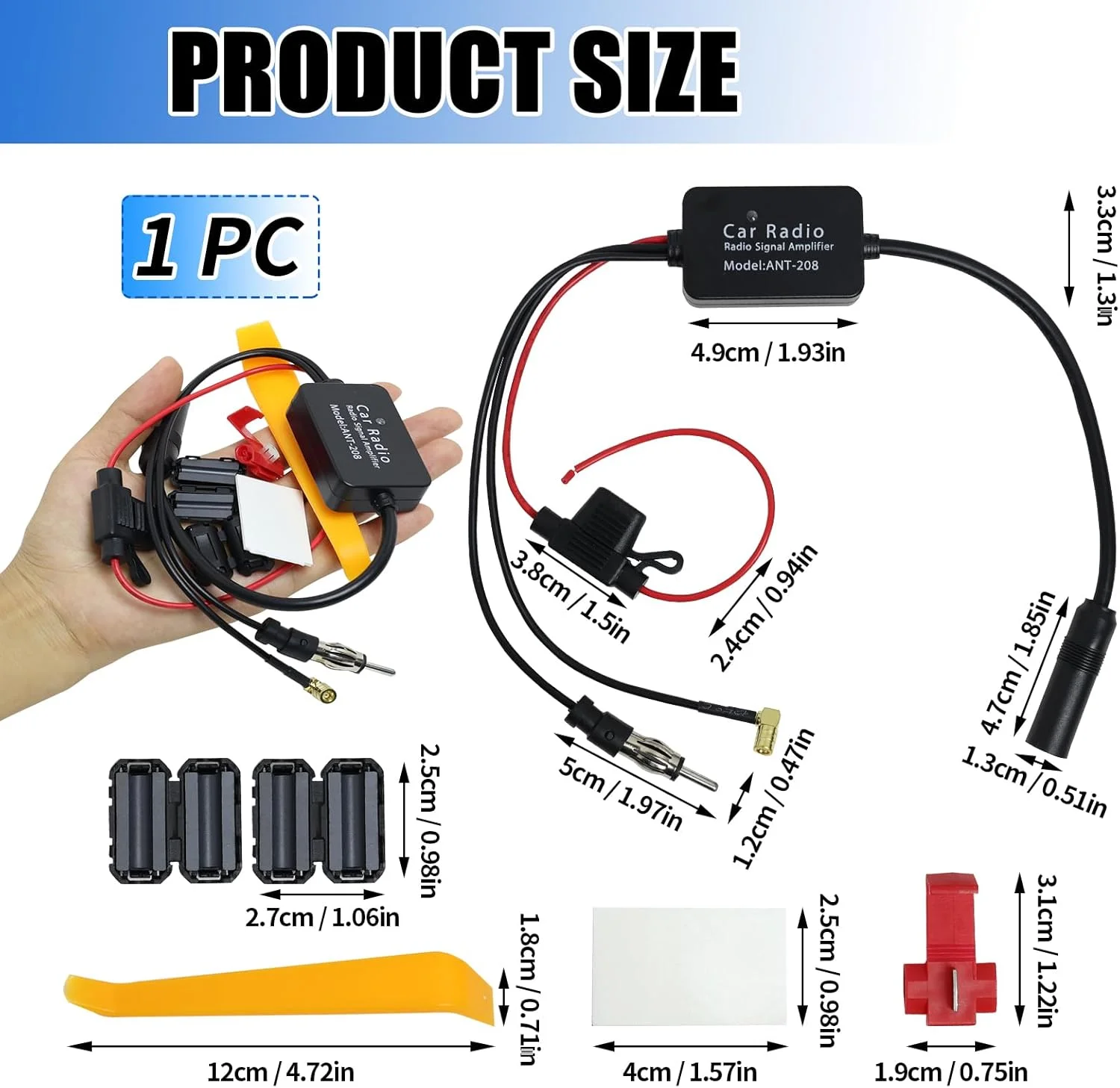تقویت کننده آنتن رادیو خودرو BakeWhiz 12 ولت DAB، تقویت کننده آنتن اسپلیتر، آنتن های خودرو برای رادیو DAB/FM/AM، آداپتور پلاگین بازسازی جهانی برای رادیو دیجیتال استریو خودرو، ماشین، قایق، کامیون