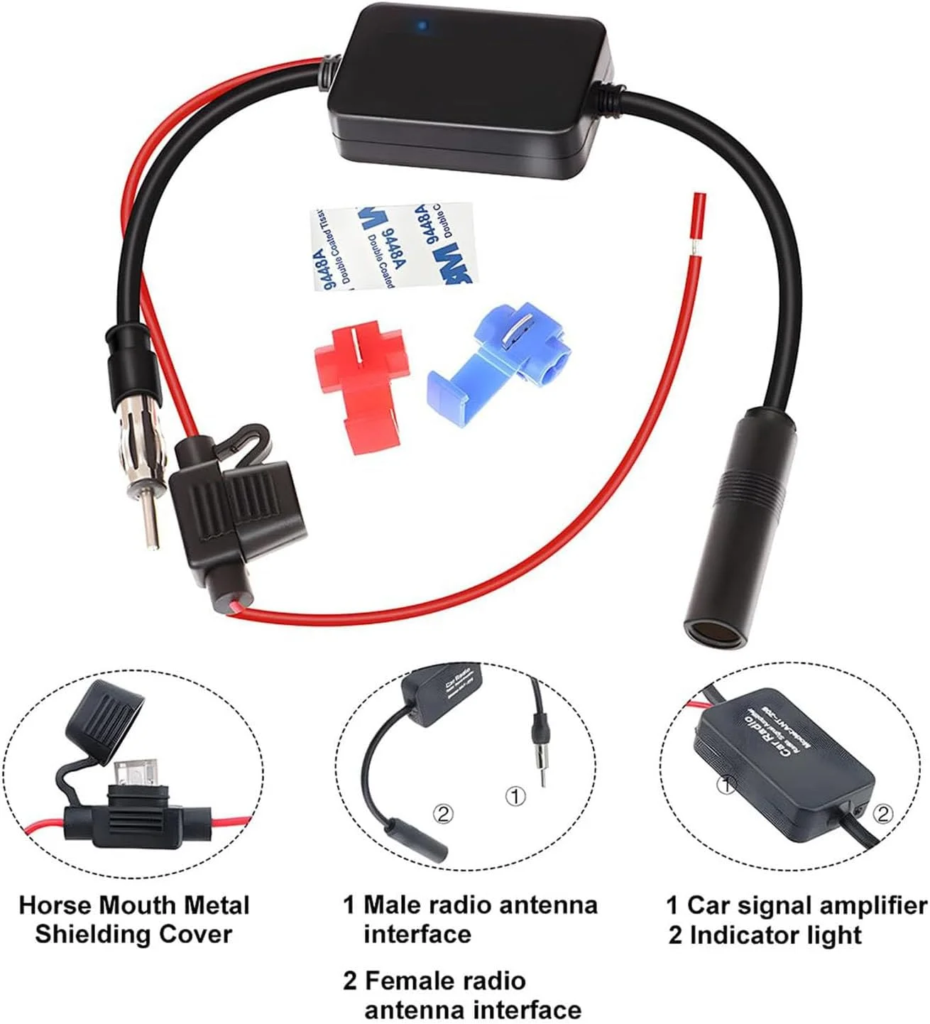 آنتن خودرو، استریو خودرو جهانی، تقویت کننده سیگنال آنتن رادیو FM، آداپتور اتصال دهنده DIN منبع تغذیه 12 ولت برای گیرنده واحد اصلی رسانه استریو رادیویی خودرو کامیون SUV