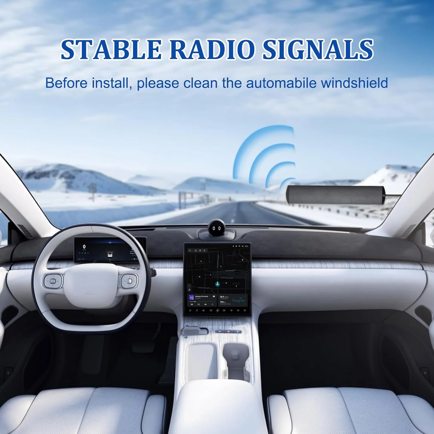 آنتن رادیو برای خودرو، کامیون، RV، SUV - آنتن رادیو AM FM، آنتن شیشه جلو پنهان با پلاگین DIN، آنتن پچ پنهان با چسب برای گیرنده استریو خودرو