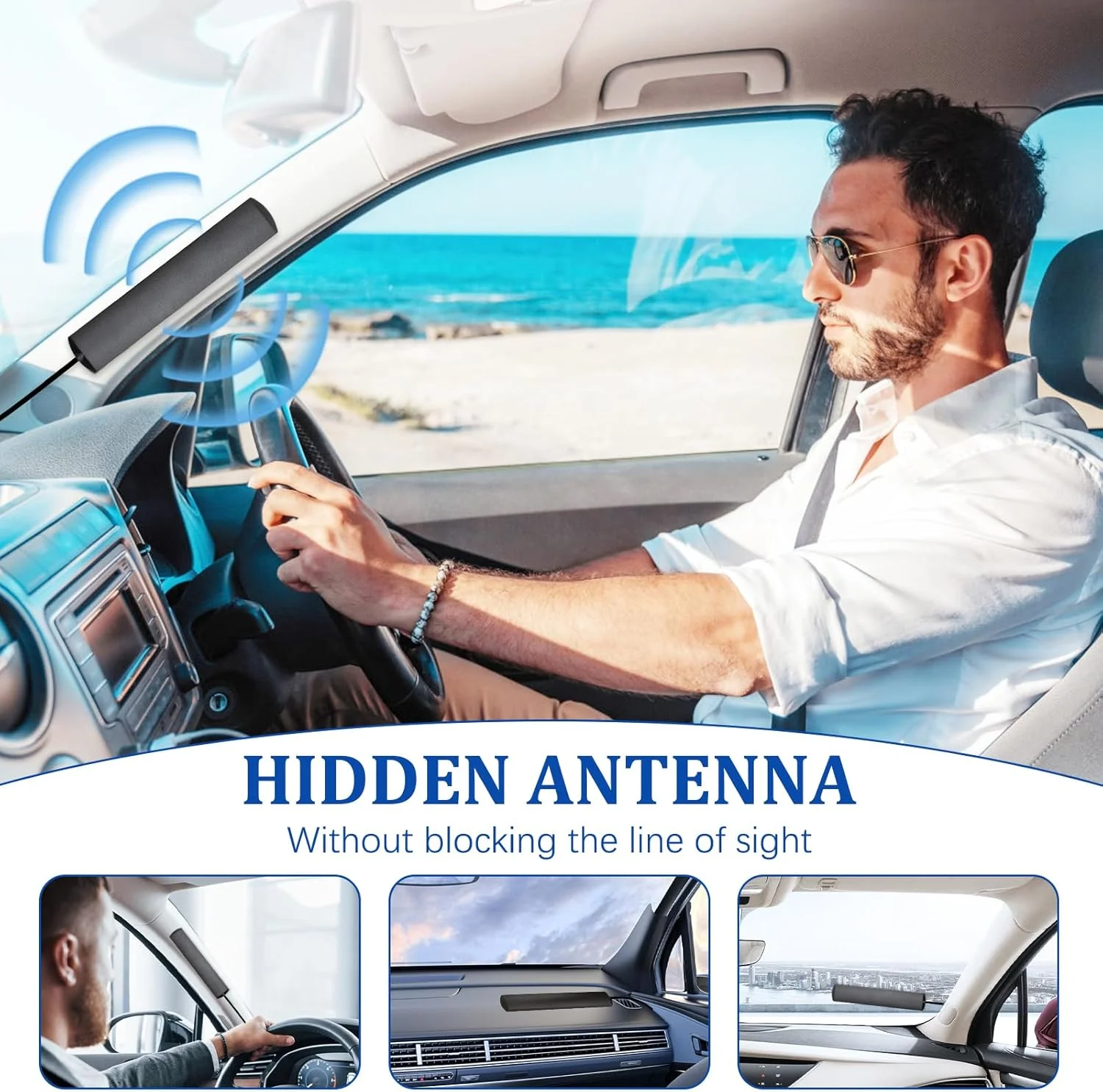 آنتن رادیو برای خودرو، کامیون، RV، SUV - آنتن رادیو AM FM، آنتن شیشه جلو پنهان با پلاگین DIN، آنتن پچ پنهان با چسب برای گیرنده استریو خودرو