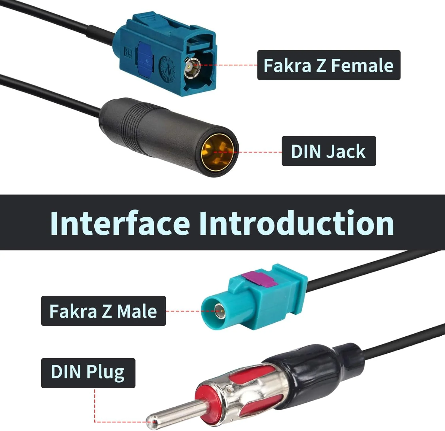 کابل آداپتور Fakra Z نر به DIN برای آنتن خودرو، کیت آداپتور رادیو خودرو، کانکتور توسعه دهنده رادیو جهانی، کواکسیال برای استریو HD، پخش کننده چند رسانه ای، آنتن FM GPS GSM
