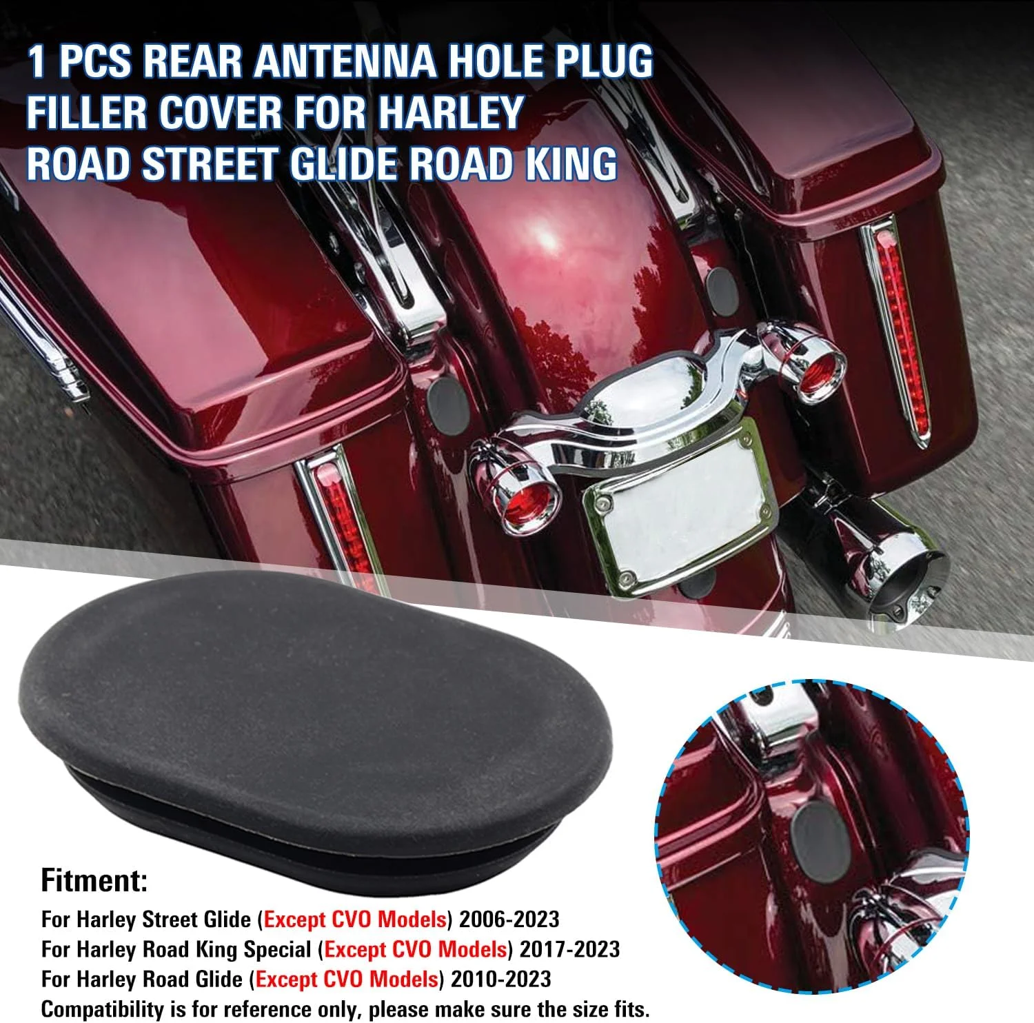 FSFY یک عدد درپوش لاستیکی برای پوشاندن سوراخ آنتن عقب مناسب برای هارلی استریت گلاید