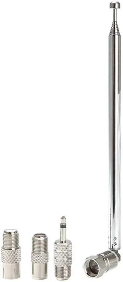 آنتن رادیویی DAB FM 75 اهم، آنتن تلسکوپی داخلی با کانکتور نر F Type به همراه 3 آداپتور برای سیستم مینی گیرنده HiFi AV (نقره ای)