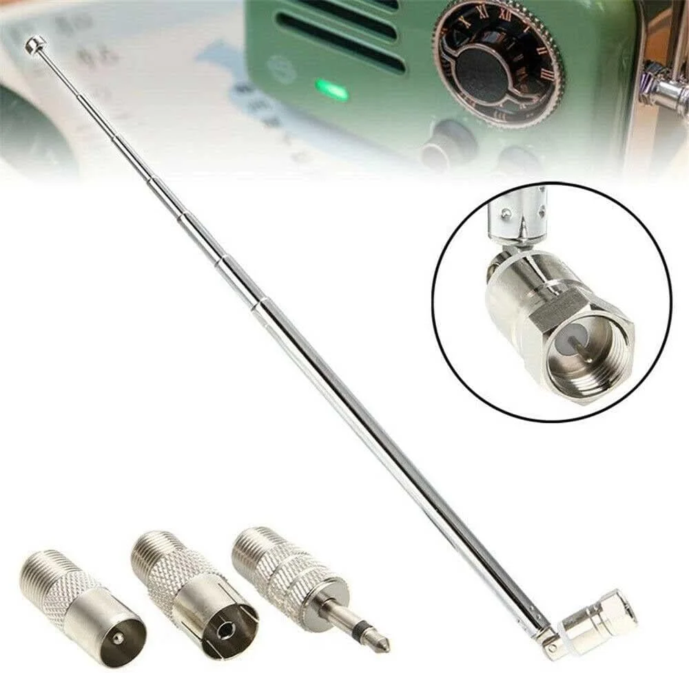 آنتن رادیویی DAB FM 75 اهم، آنتن تلسکوپی داخلی با کانکتور نر F Type به همراه 3 آداپتور برای سیستم مینی گیرنده HiFi AV (نقره ای)
