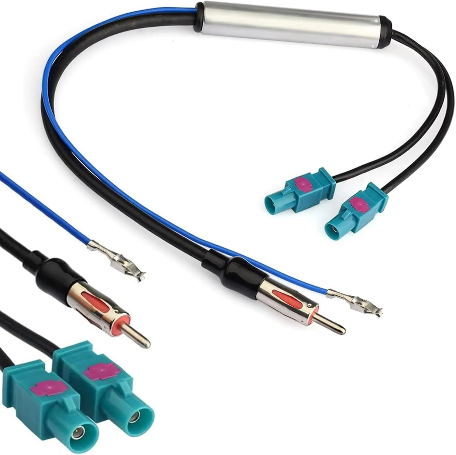 آداپتور آنتن رادیو خودرو، اسپلیتر فاکرا، دوشاخه DIN به آداپتور اسپلیتر دوتایی فاکرا، با منبع تغذیه فانتوم سازگار با گیرنده رادیو خودرو/واحد اصلی GPS