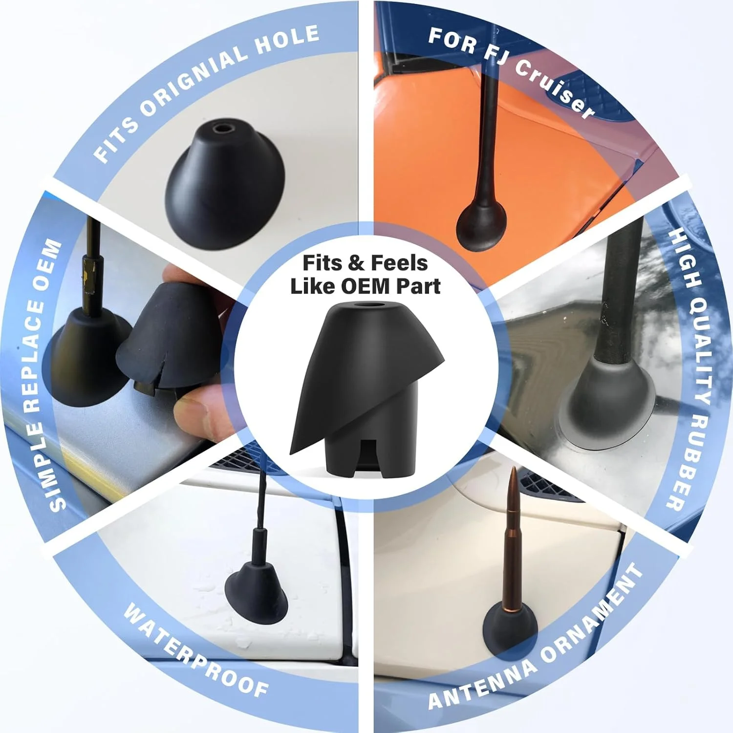 پایه آنتن آنینا مناسب برای تویوتا FJ کروزر ۲۰۰۷-۲۰۱۷، پایه آنتن، تزئین آنتن رادیویی خودرو 8639235032، 8639235031، روکش لاستیکی آنتن
