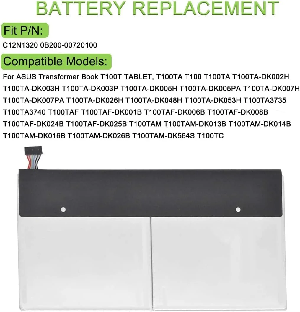 باتری 3.8 ولت 31 وات‌ساعت 8100 میلی‌آمپر ساعت C12N1320 سازگار با تبلت ASUS Transformer Book T100T مدل 0B200-00720300