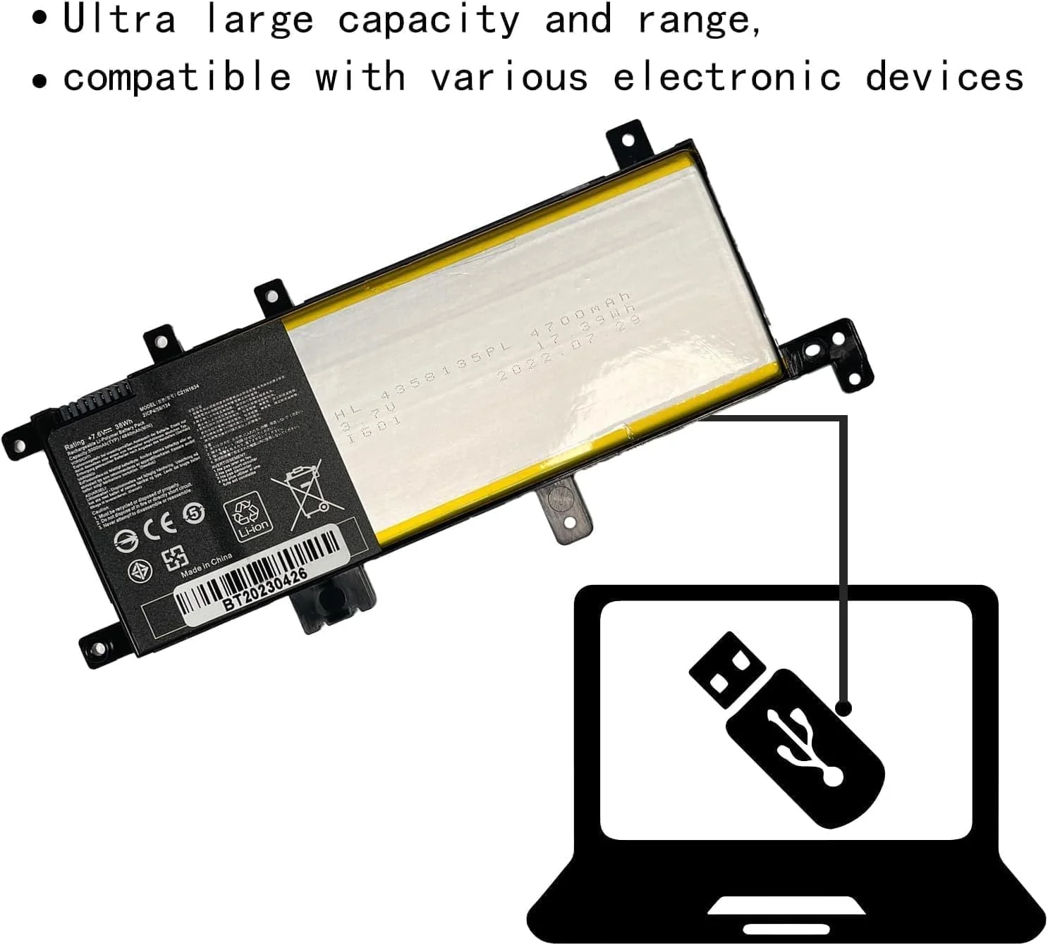 باتری تبلت جایگزین C21N1634 0B200-02550000 0B200-02550200 C21PqCH 2ICP4/59/134 برای ایسوس ویووبوک سری های R542UR V587U R542U R542UR-GQ378T X580B X542U FL5900U FL5900L (7.6V 38Wh)