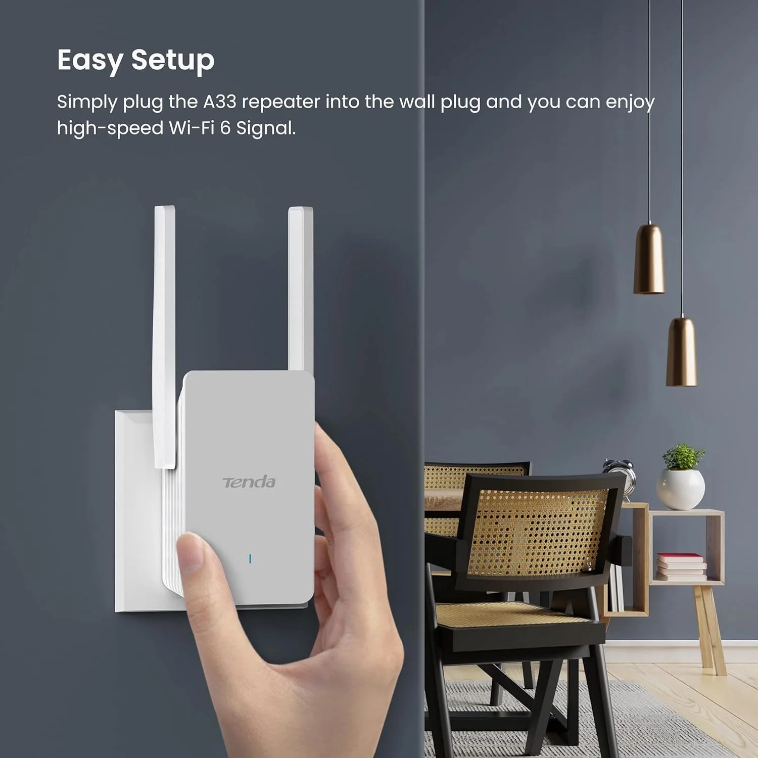 تقویت کننده WiFi 6 تندا، تقویت کننده سیگنال WiFi دو بانده AX3000 با پورت اترنت گیگابیتی، تقویت کننده WiFi اینترنت خانگی، حالت AP، راه اندازی آسان WPS (A33)