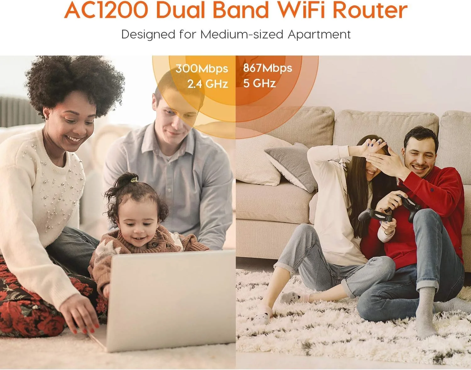 روتر بی‌سیم دو بانده تندا AC5 1200MBPS (2.4 گیگاهرتز / 5 گیگاهرتز) اترنت سریع - سفید
