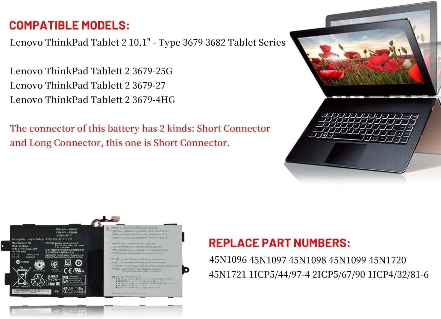باتری جایگزین سازگار جدید برای لنوو 45N1096 3.7 ولت 30 وات ساعت 45N1097 تبلت ThinkPad 2 10.1 اینچ (اتصال کوتاه) 45N1098 45N1099 45N1720 45N1721 1ICP4/32/81-6 1ICP5/44/97-4 2ICP5/67/90 باتری جایگزین سازگار جدید برای لنوو 45N1096 3.7 ولت 30 وات ساعت 45N1097 تبلت ThinkPad 2 10.1 اینچ (اتصال کوتاه) 45N1098 45N1099 45N1720 45N1721 1ICP4/32/81-6 1ICP5/44/97-4 2ICP5/67/90