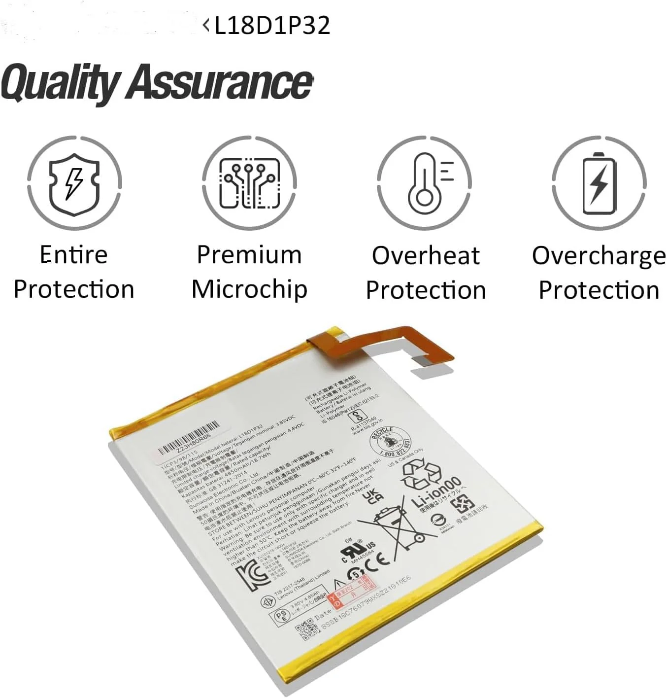 باتری L18D1P32 سازگار با تبلت هوشمند لنوو تب M10 HD TB-X505F TB-X505L TB-X605LC TB-X505X TB-X605F TB-X605FC TB-X605L TB-X605M TB-X605C باتری لیتیوم پلیمری یکپارچه به همراه ابزار