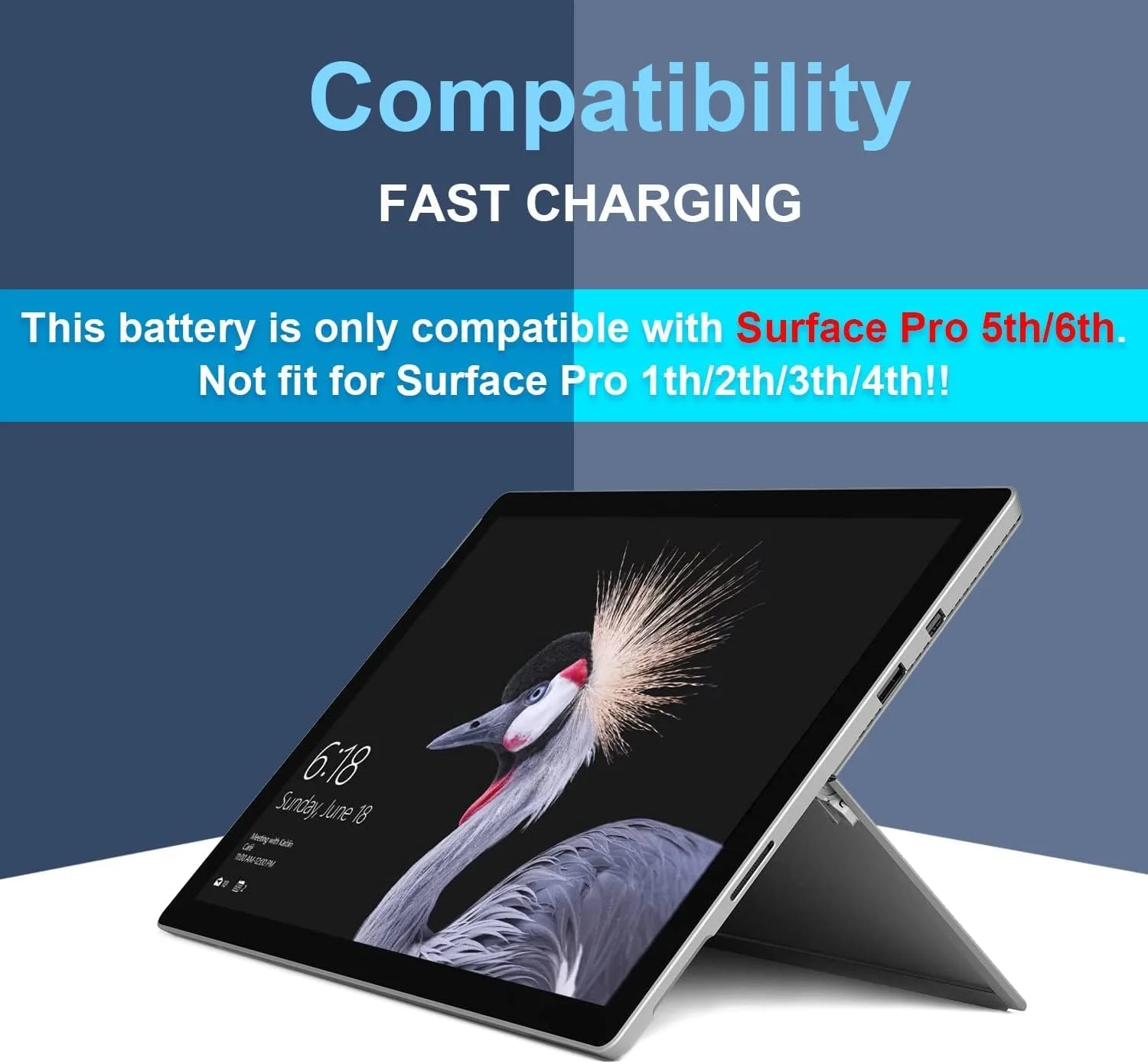 باتری جایگزین لپ تاپ G3HTA038H سازگار با تبلت های سری Microsoft Surface Pro 5 1796 Book DYNM02 2(1ICP4/52/108+1ICP4/45/114)-2 44.1WH 7.57V 5825mAh