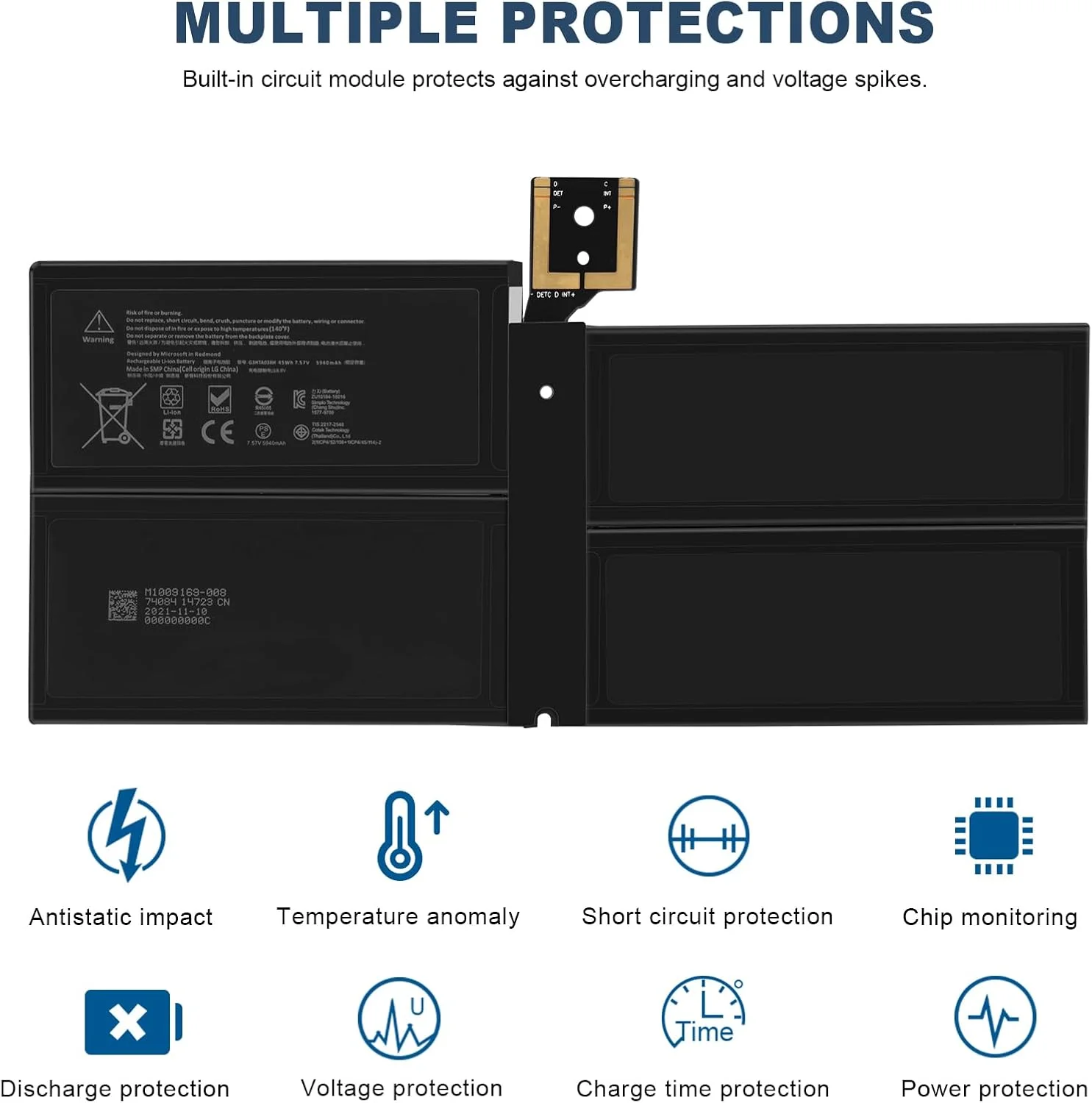 باتری G3HTA038H DYNM02 برای مایکروسافت سرفیس پرو نسل 5 (مدل 1796، 2017)، سرفیس پرو 6 (مدل 1807/1809/1796، سری تبلت 2018) 12.3 اینچ 2 در 1، Core i5 i7 m3