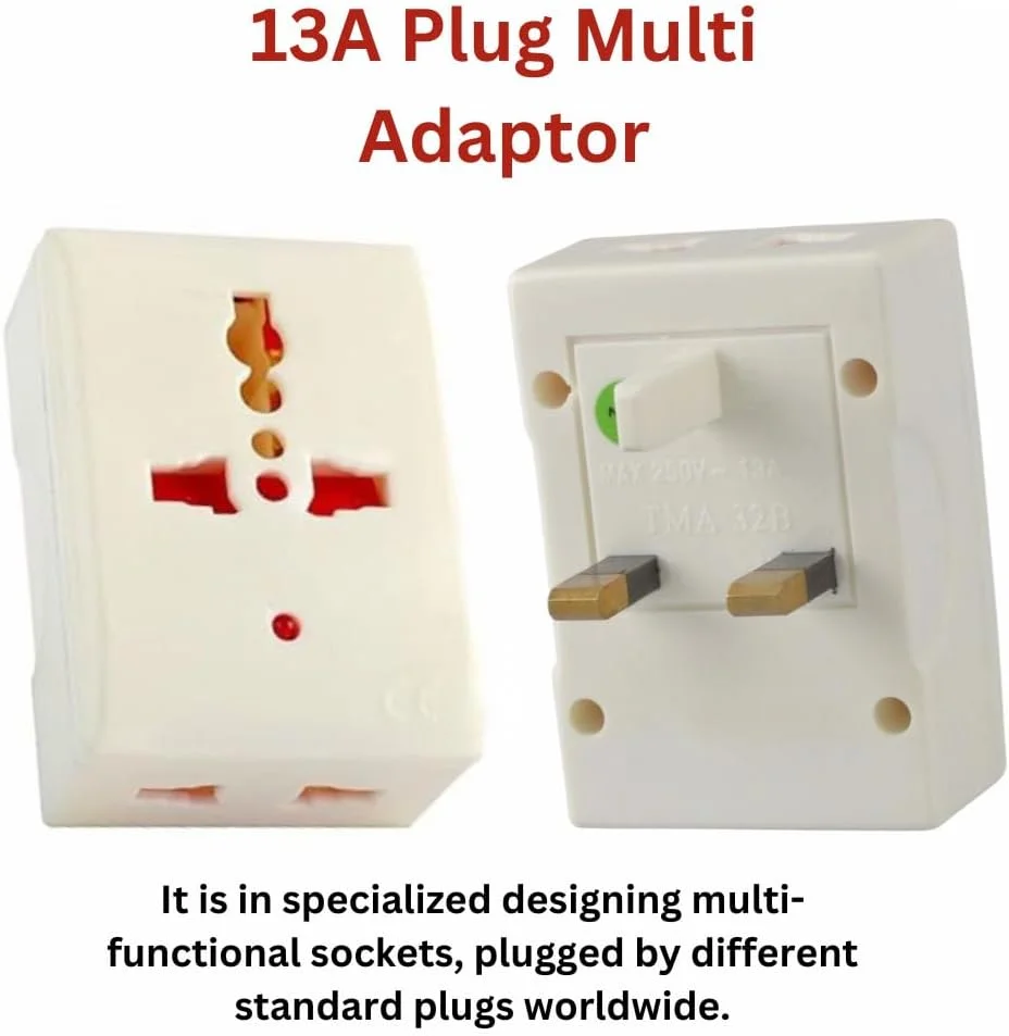 آداپتور برق جهانی، مبدل دوشاخه مسافرتی بین المللی همه کاره برای ایالات متحده آمریکا، اتحادیه اروپا، انگلستان، فرانسه، ایتالیا، استرالیا، امارات متحده عربی - دوشاخه شارژر دیواری قابل حمل - آداپتور ترمیناتور جهانی 13 آمپر 3 طرفه
