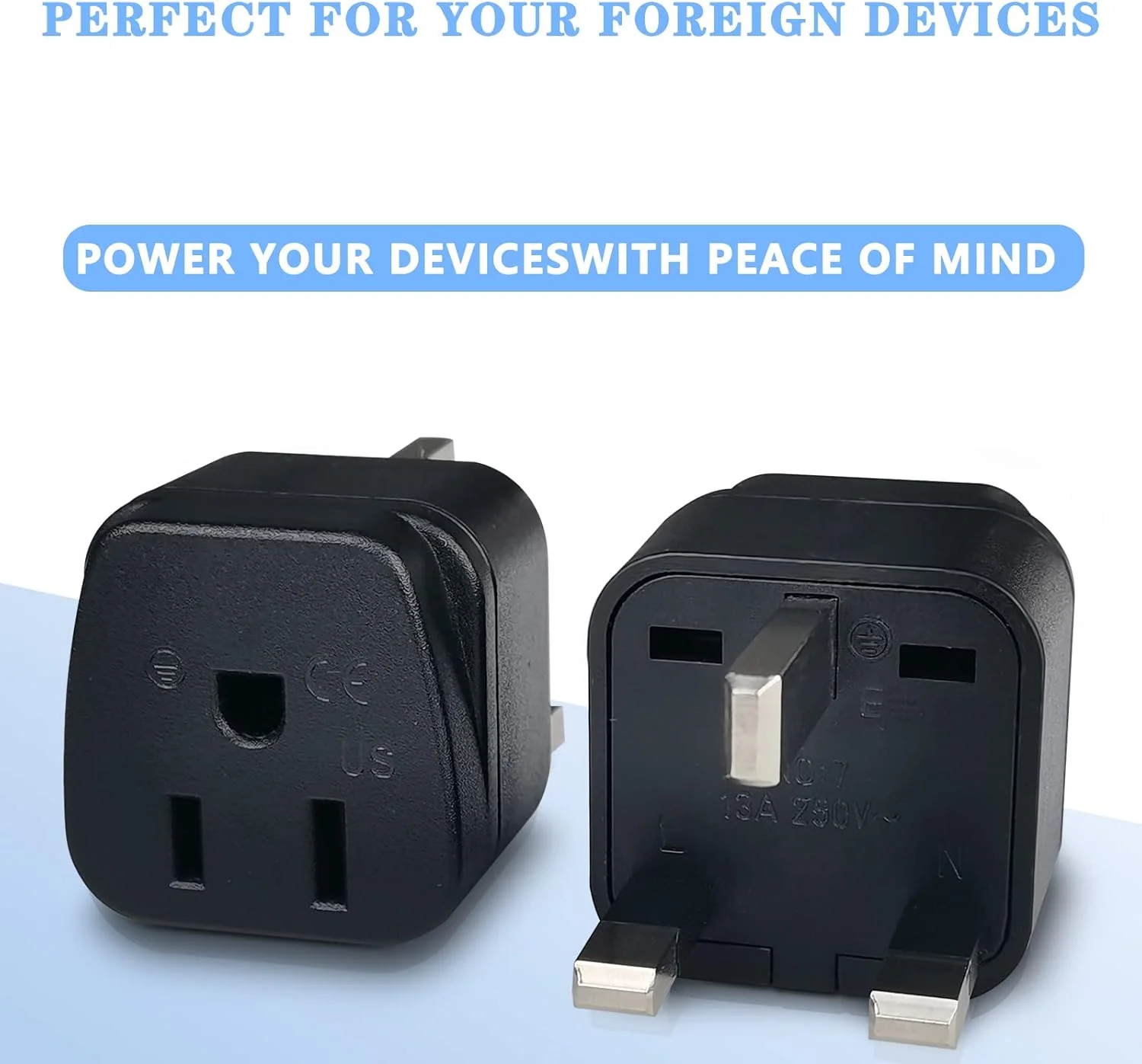 تبدیل دوشاخه آمریکایی به انگلیسی، بسته 2 عددی مشکی: تبدیل دوشاخه آمریکا، کانادا، مکزیک، ژاپن به دوشاخه ارت دار انگلیسی