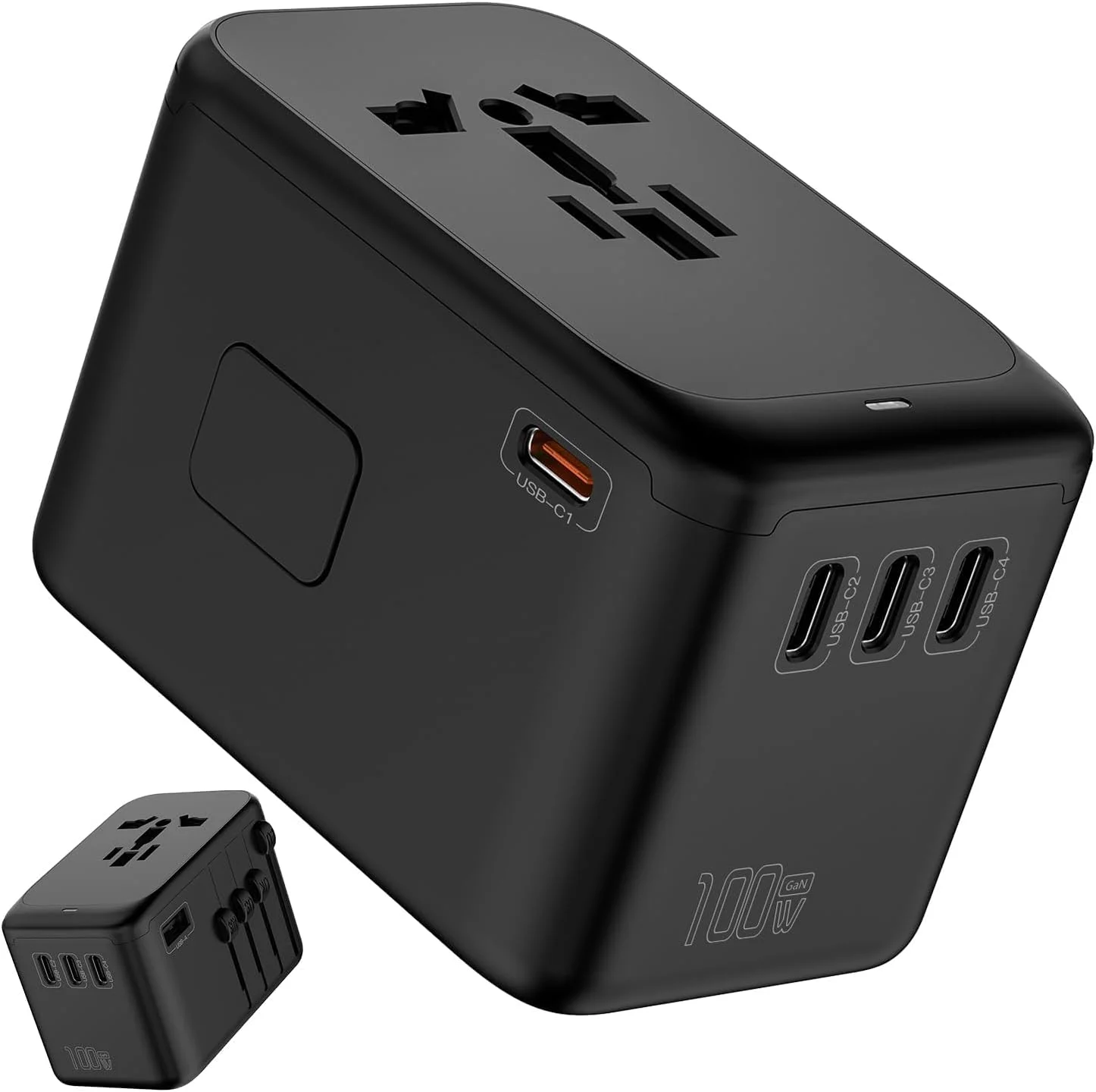 آداپتور دوشاخه جهانی - 5 پورت شارژ USB - نوع C + 4 درگاه USB، مبدل برق جهانی، آداپتور مسافرتی مات، سبک وزن برای کوله پشتی، سفر دریایی، سفر کاری