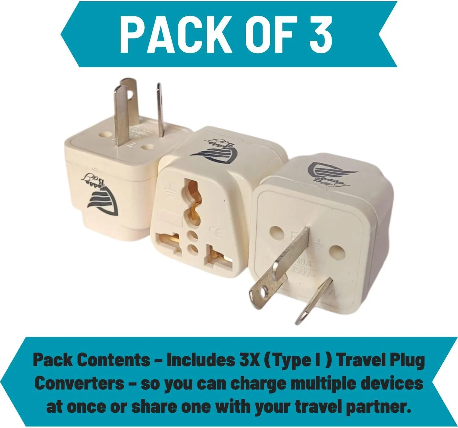 (بسته 3 عددی) آداپتور مسافرتی 10 آمپر 3 پین نوع i برای هند به استرالیا، چین، نیوزلند و غیره، سفید