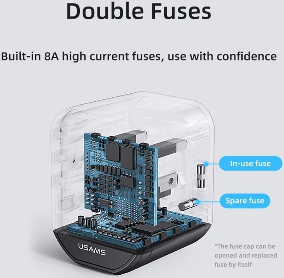 آداپتور مسافرتی جهانی USB C یو اس ای ام اس با دو پورت QC3.0، شارژر جهانی، بیش از 200 کشور، آداپتور بین المللی، دوشاخه برق Type C، مشکی