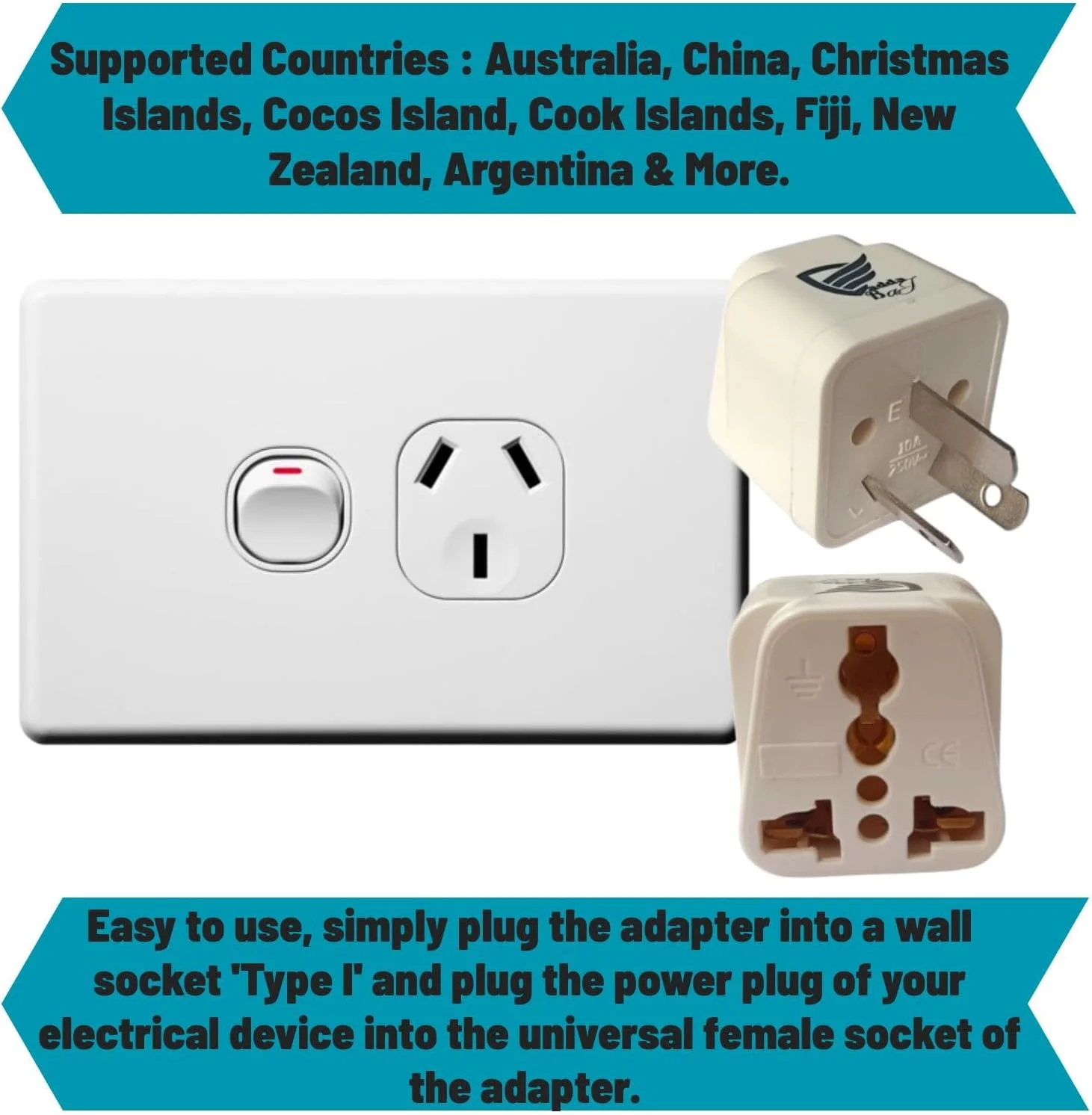 (بسته 3 عددی) آداپتور مسافرتی 10 آمپر 3 پین نوع i برای هند به استرالیا، چین، نیوزلند و غیره، سفید