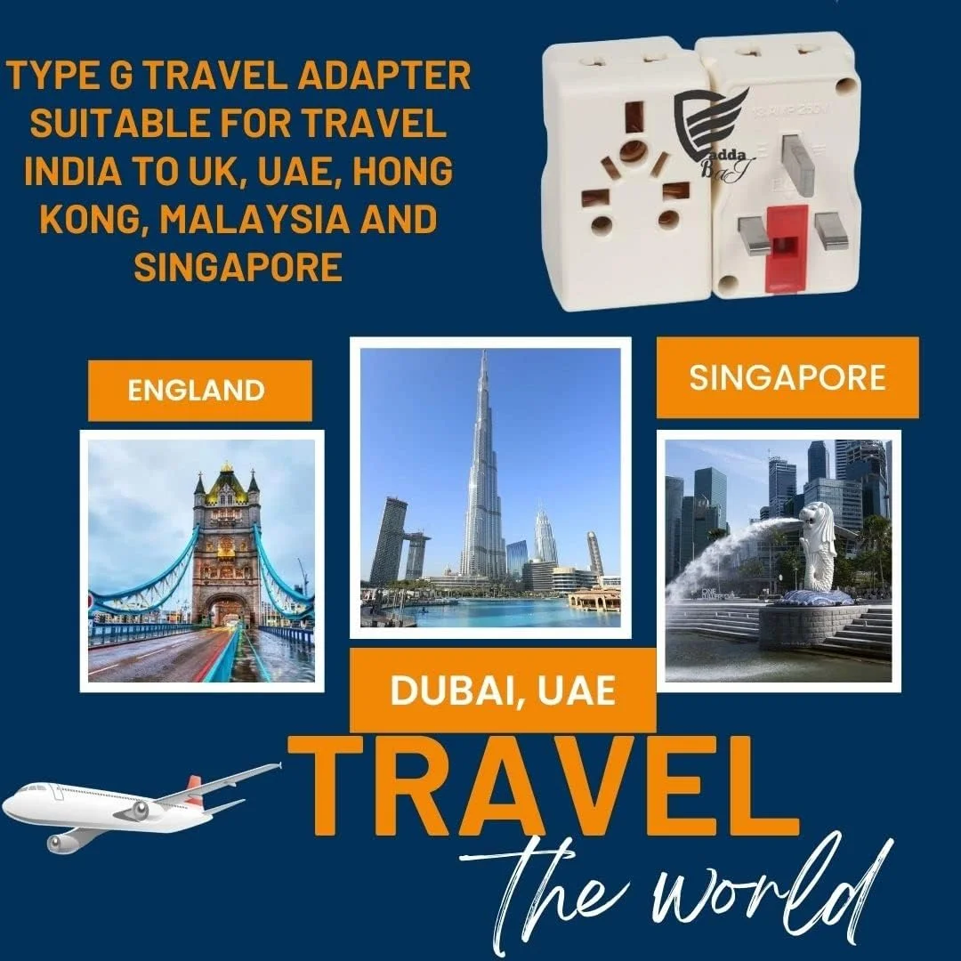 یک عدد تبدیل دوشاخه تخت نوع G به چند شاخه 13 آمپر 250 ولت به همراه فیوز برای سفر به انگلستان، امارات متحده عربی، دبی، هنگ کنگ، سنگاپور، (بسته 1 عددی) سفید