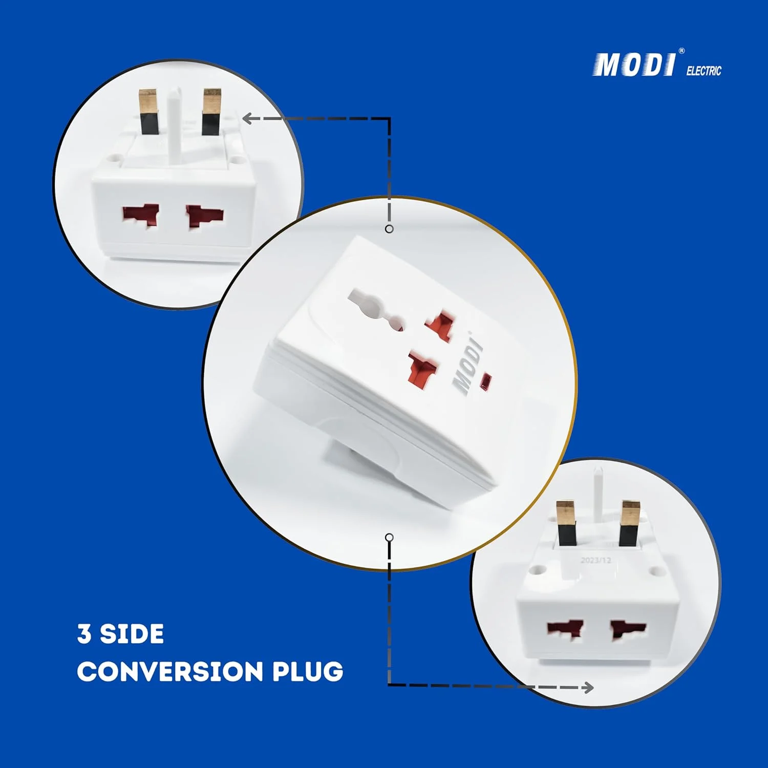 تبدیل دوشاخه جهانی VMAX، سه طرفه، جنس ABS با محافظ ایمنی کودک، سفید (2 عدد)