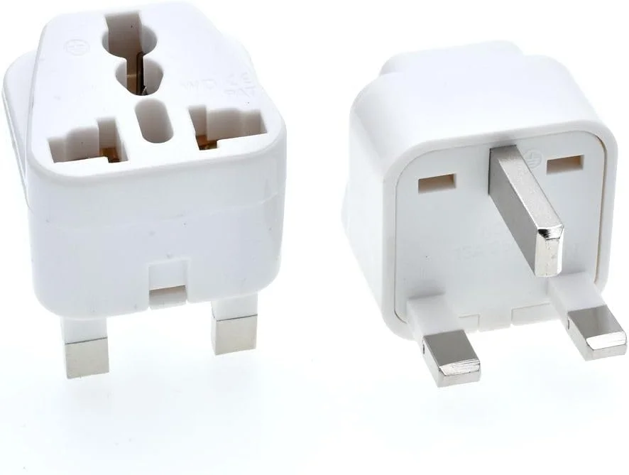 تبدیل دوشاخه جهانی نوع G [دو عدد] - قابل استفاده در انگلستان، ایرلند، هنگ کنگ، مالت، مالزی، سنگاپور، امارات متحده عربی، عربستان سعودی، قبرس، قطر، بحرین، عمان و بوتسوانا.