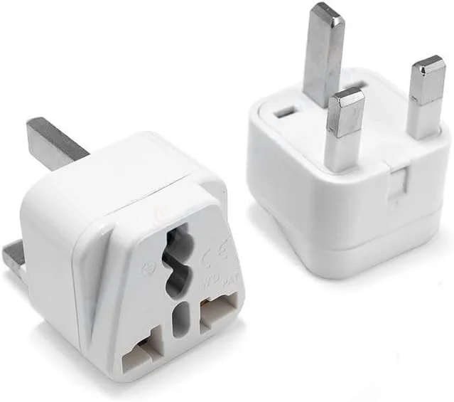 تبدیل دوشاخه جهانی نوع G [دو عدد] - قابل استفاده در انگلستان، ایرلند، هنگ کنگ، مالت، مالزی، سنگاپور، امارات متحده عربی، عربستان سعودی، قبرس، قطر، بحرین، عمان و بوتسوانا.