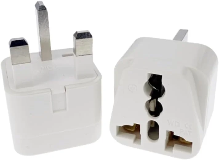 تبدیل دوشاخه جهانی نوع G [دو عدد] - قابل استفاده در انگلستان، ایرلند، هنگ کنگ، مالت، مالزی، سنگاپور، امارات متحده عربی، عربستان سعودی، قبرس، قطر، بحرین، عمان و بوتسوانا.