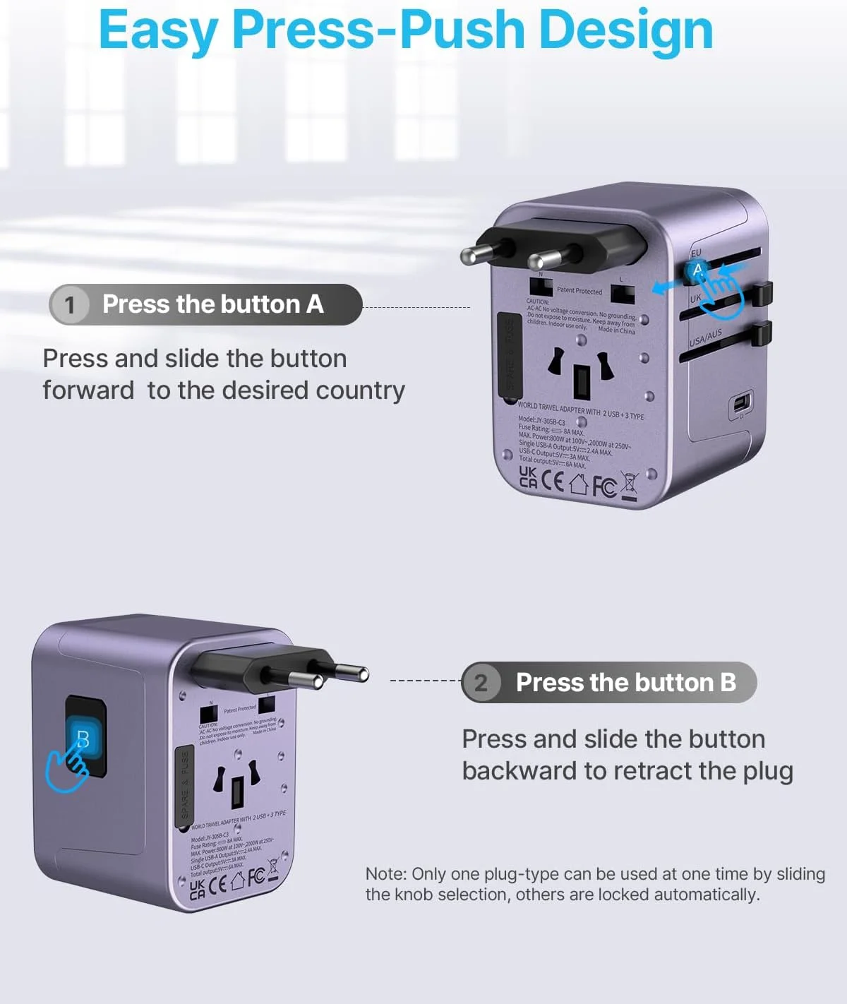 آداپتور مسافرتی جهانی VINTAR، آداپتور برق بین المللی با 3 پورت USB C و 2 پورت USB 6A، آداپتور پلاگین ضروری مسافرتی همه کاره، مبدل پریز برق جهانی برای اروپا انگلستان ایالات متحده آمریکا استرالیا (نوع C/G/A/I)