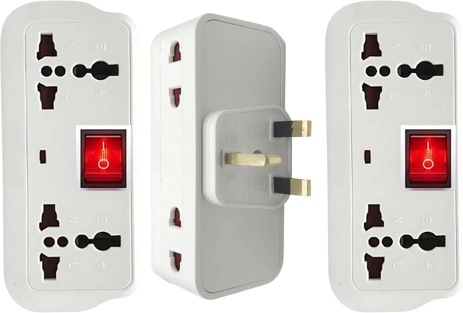 آداپتور جهانی ECVV® [بسته 2 عددی] با دوشاخه چند سوکتی 4 تایی، توسعه دهنده پریز چندگانه، جعبه تقسیم پریز جانبی، توسعه دهنده دوشاخه دیواری برای خانه