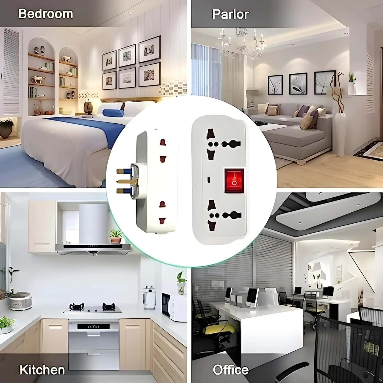 آداپتور جهانی ECVV® [بسته 2 عددی] با دوشاخه چند سوکتی 4 تایی، توسعه دهنده پریز چندگانه، جعبه تقسیم پریز جانبی، توسعه دهنده دوشاخه دیواری برای خانه