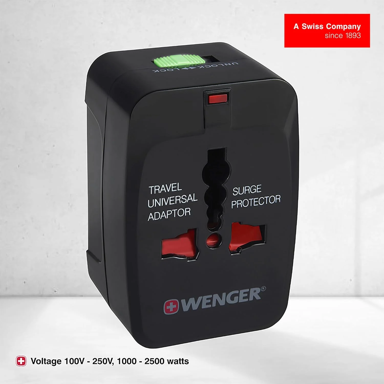 آداپتور مسافرتی جهانی ونگر برای سفرهای بین المللی، مشکی، ترکیبی از استایل و کارایی، طراحی سوئیسی (604551)