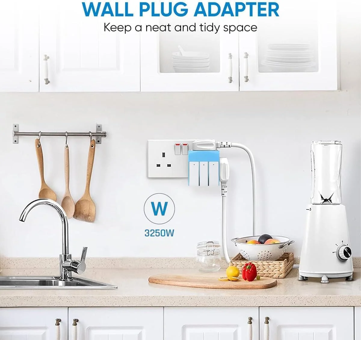 آداپتور پریز برق مسافرتی جهانی، 3 راهی، چند سوکتی با سوئیچ مستقل و چراغ نئون، اکستنشن جمع و جور