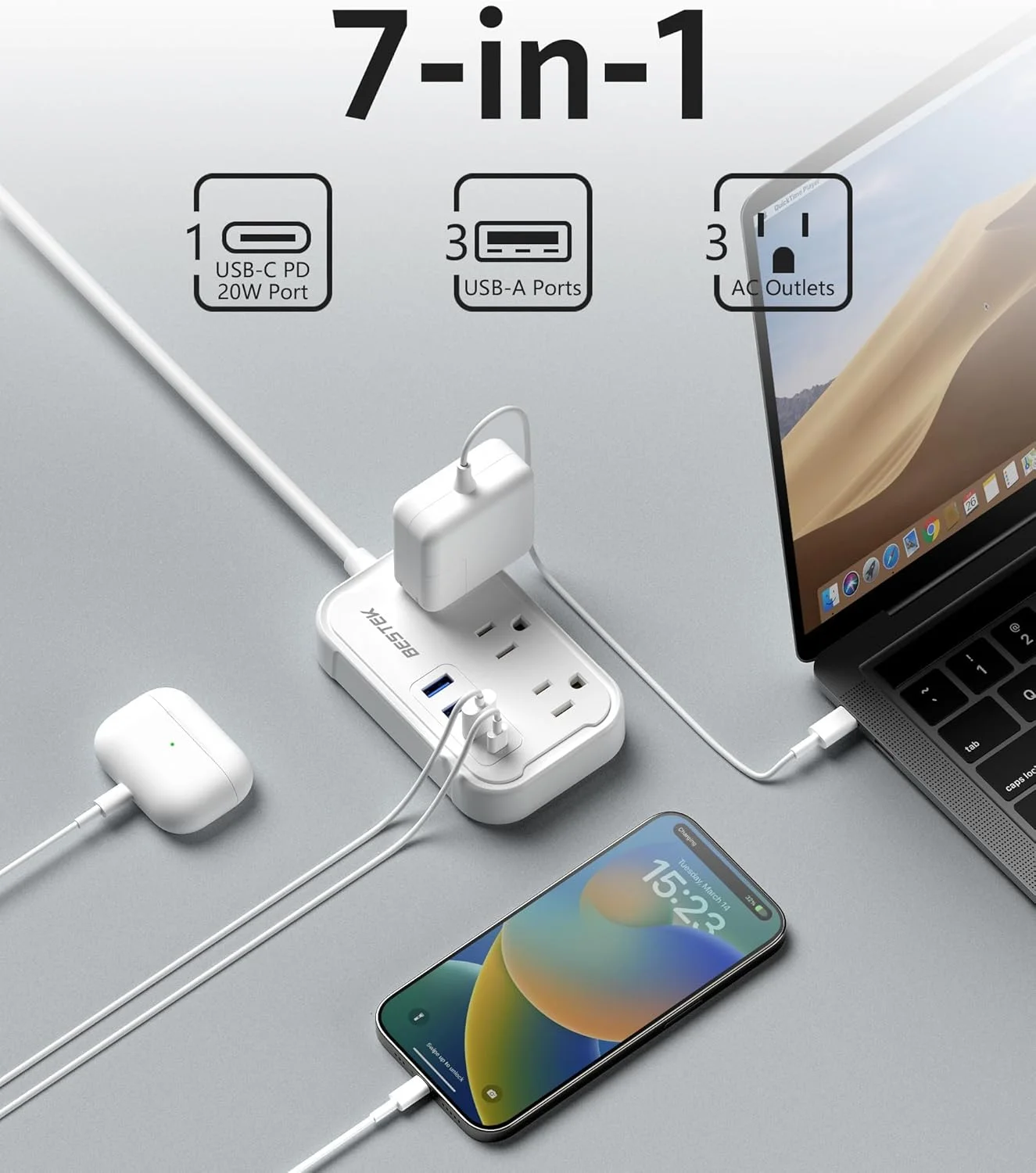 آداپتور دوشاخه مسافرتی بریتانیا: آداپتور دوشاخه ایالات متحده به بریتانیا - تبدیل کننده و چندراهی برق نوع G با 3 پریز AC و 4 پورت USB (1 پورت PD20W) - برای ایالات متحده به بریتانیا، ایرلند، اسکاتلند، هنگ کنگ، انگلستان، لندن، طول 80 سانتی متر