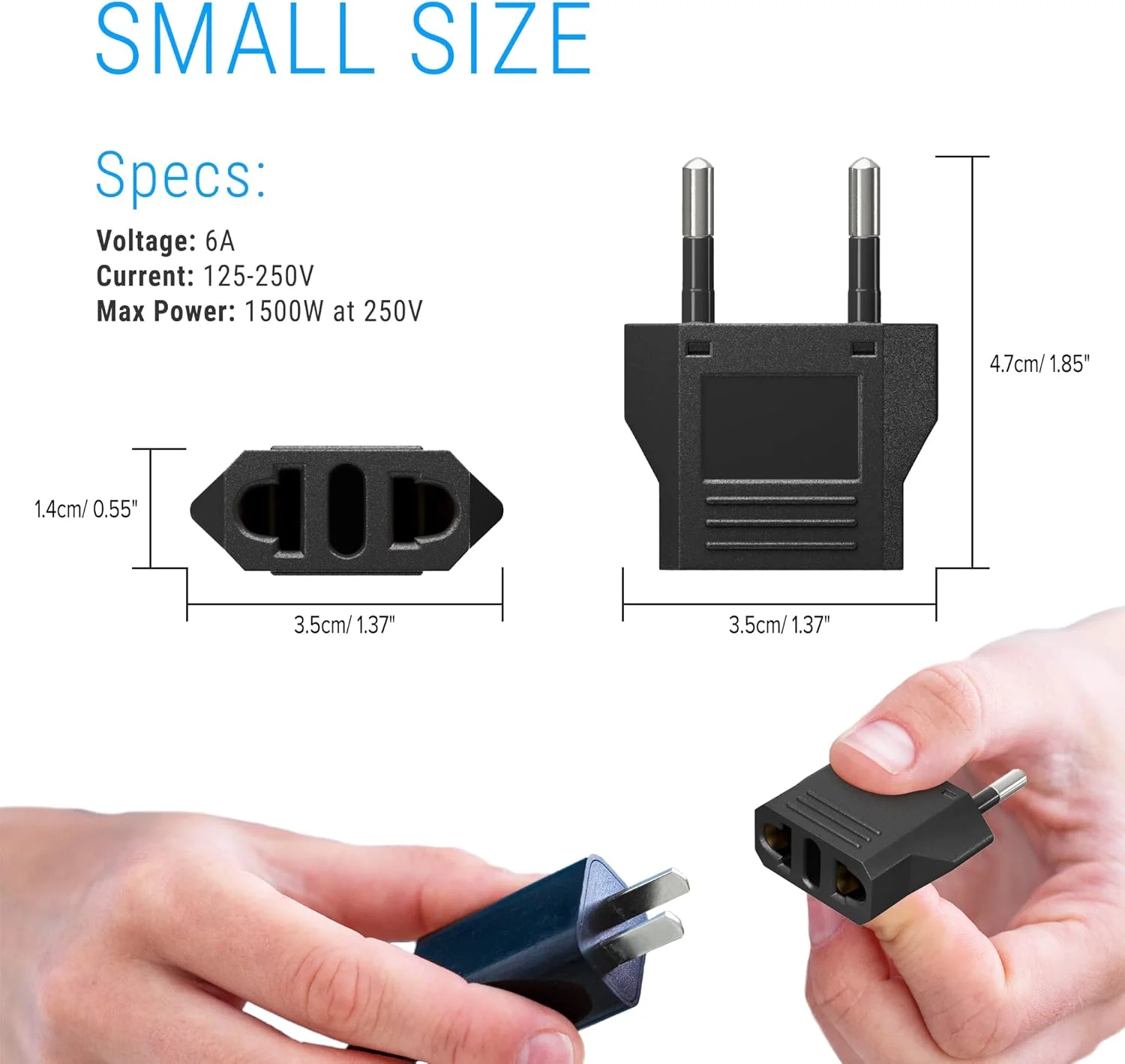 آداپتورهای پریز مسافرتی اروپا Unidapt - آداپتور برق ایالات متحده به اروپا، مبدل های پریز دیواری کاربردی، آداپتور اروپا، آداپتور دوشاخه نوع C، آداپتور مسافرتی برای اروپا، مبدل پین آداپتور بسته 4 عددی، مشکی